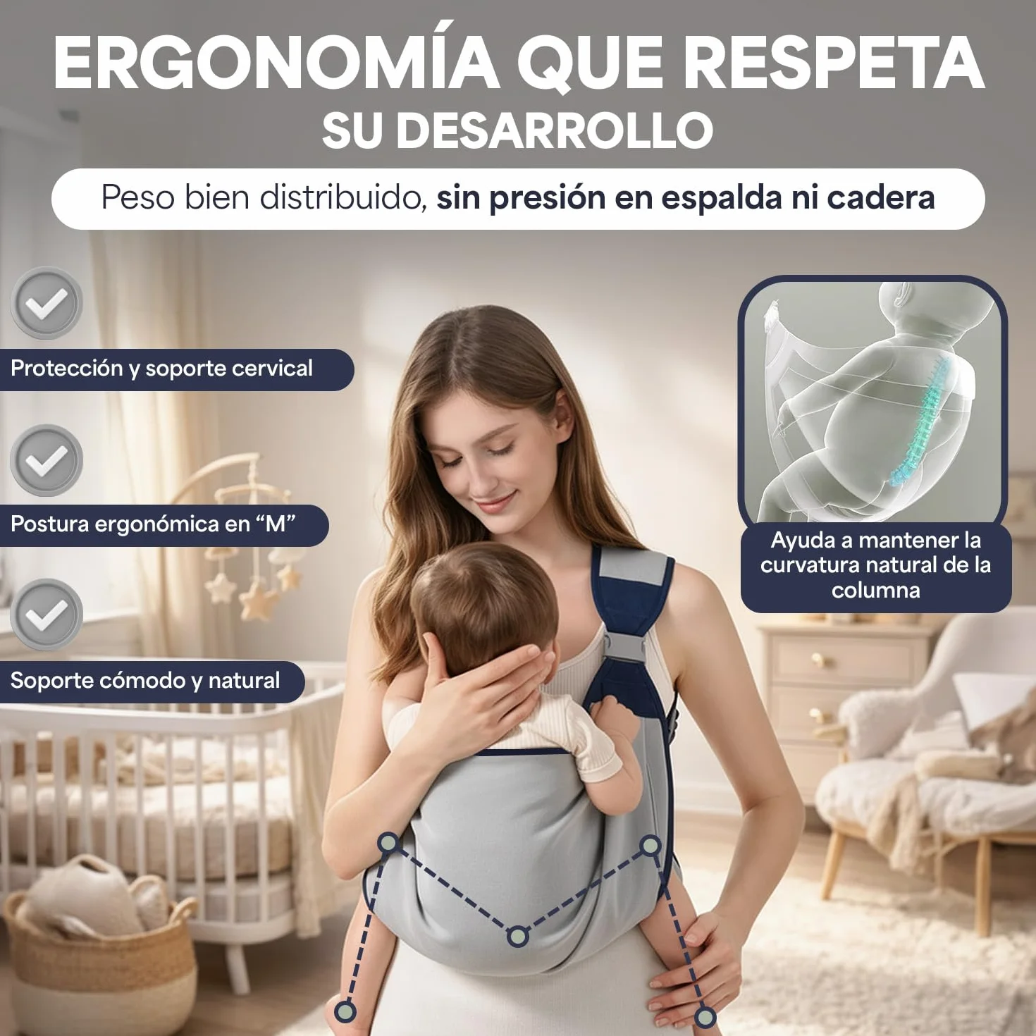 Fulle - Portabebe con chiusura rinforzata di sicurezza e design ergonomico, comfort totale in frontale e laterale per porta bebè da 0 a 36 mesi, ideale per porteo bebè