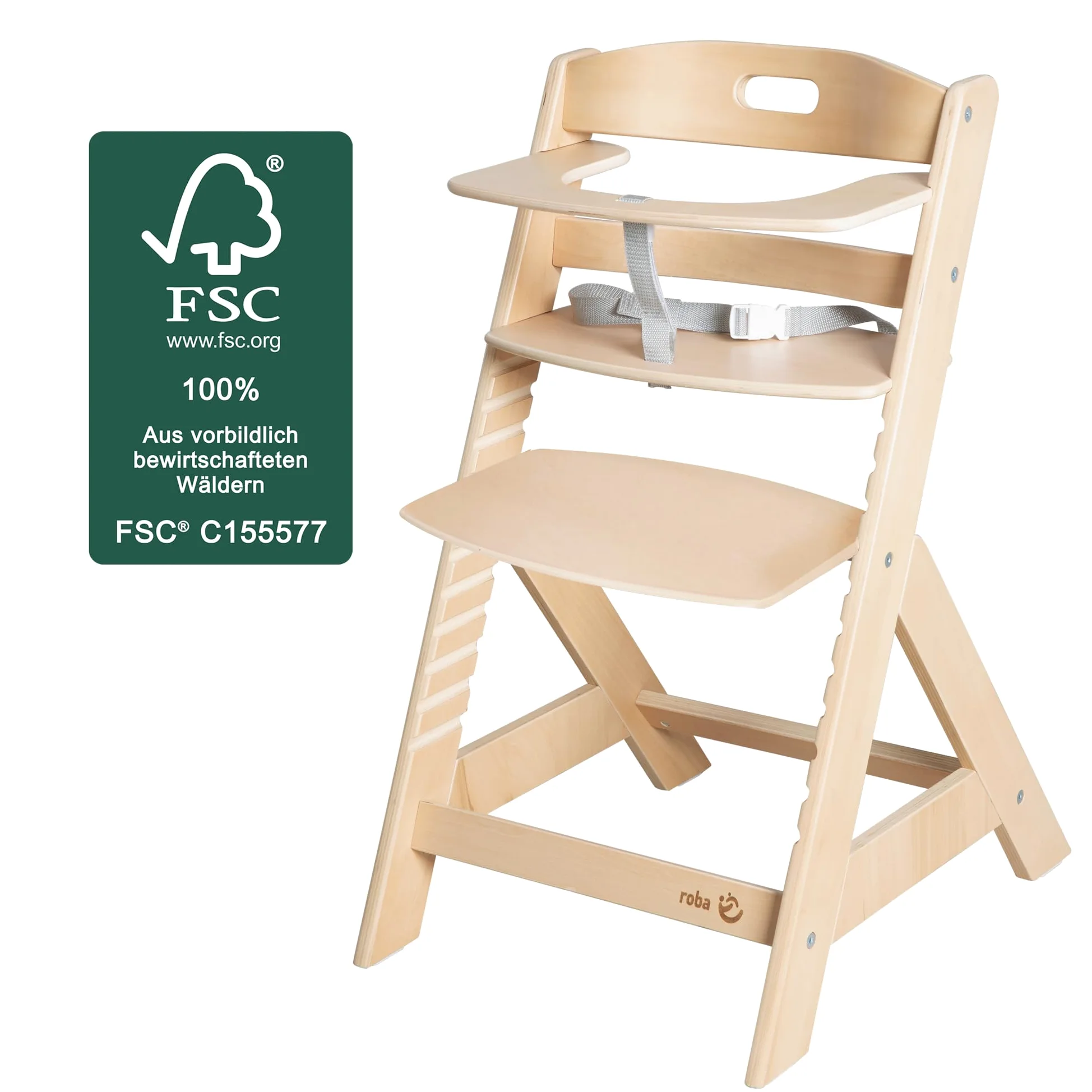 roba seggiolone per bambini Liv Up - Seggiolone in legno che cresce con il bambino - Seggiolone regolabile con cintura di sicurezza - da 6 mesi fino a 70 kg - Naturale-FSC
