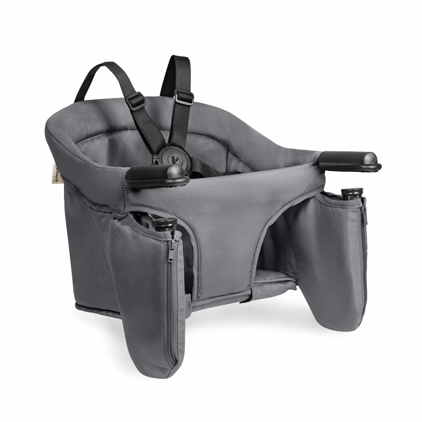 hauck Fix N Sit, Grigio Scuro - Seggiolino da Tavolo Pieghevole e Portatile da 6 Mesi a 15 kg, Montaggio a Tavoli Stabili con Piani da 20 a 60 mm, Compattto per Casa e Viaggio, 37×42×8,5 cm