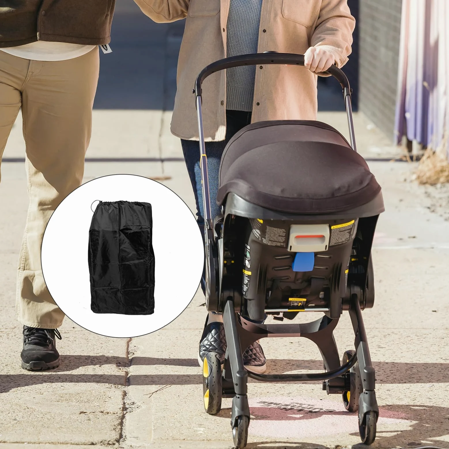 Borsa per Passeggino da Viaggio in Nylon Nero, per Aereo | Due Spallacci Cuciture Rinforzate Chiusura Coulisse Bloccabile per Uso in Viaggio