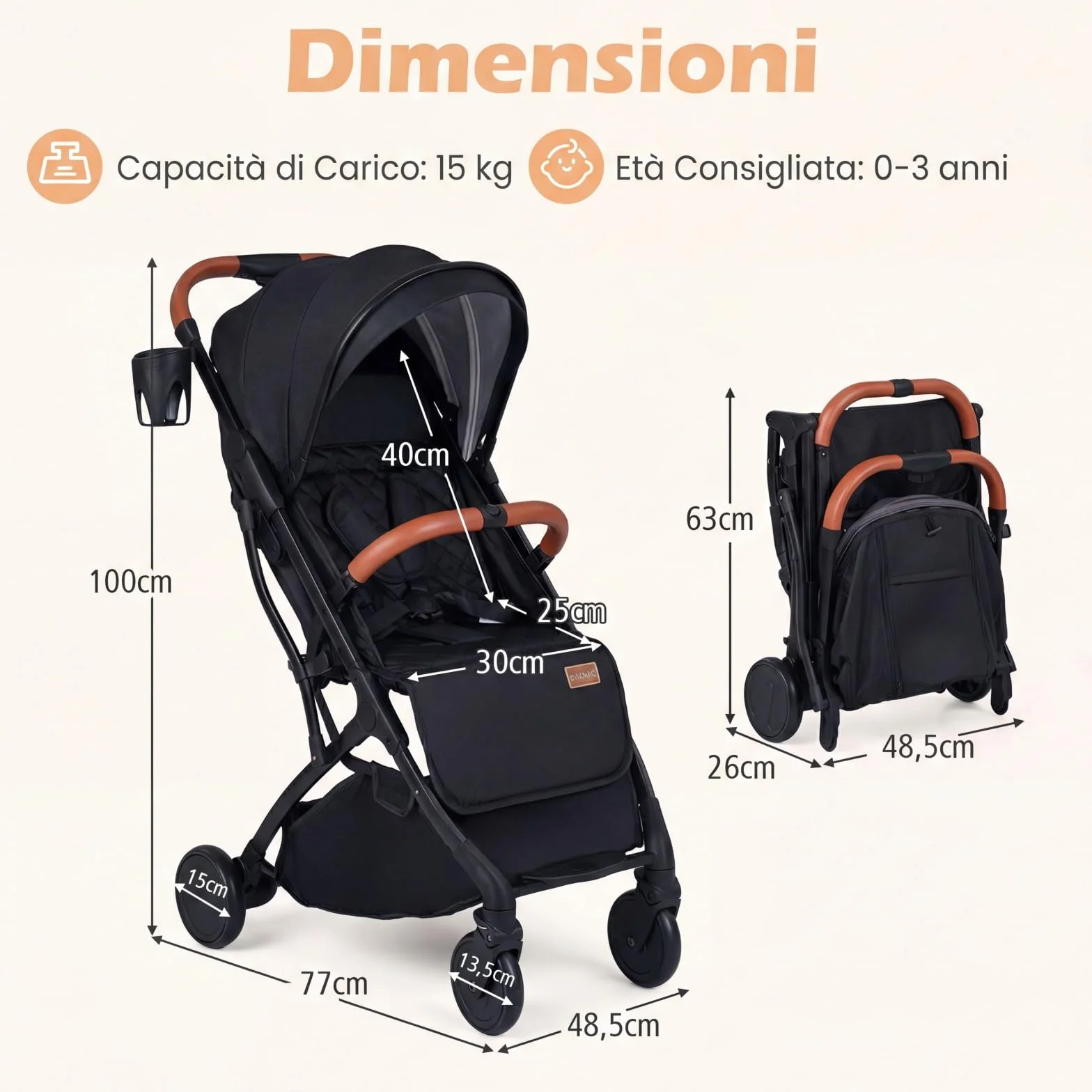 COSTWAY Passeggino Leggero per Neonati con Tettuccio, Schienale e Poggiapiedi Reclinabili, Passeggino Pieghevole con Portabicchieri, Cestello Portaoggetti, per Bambini 0-3 Anni (Nero)
