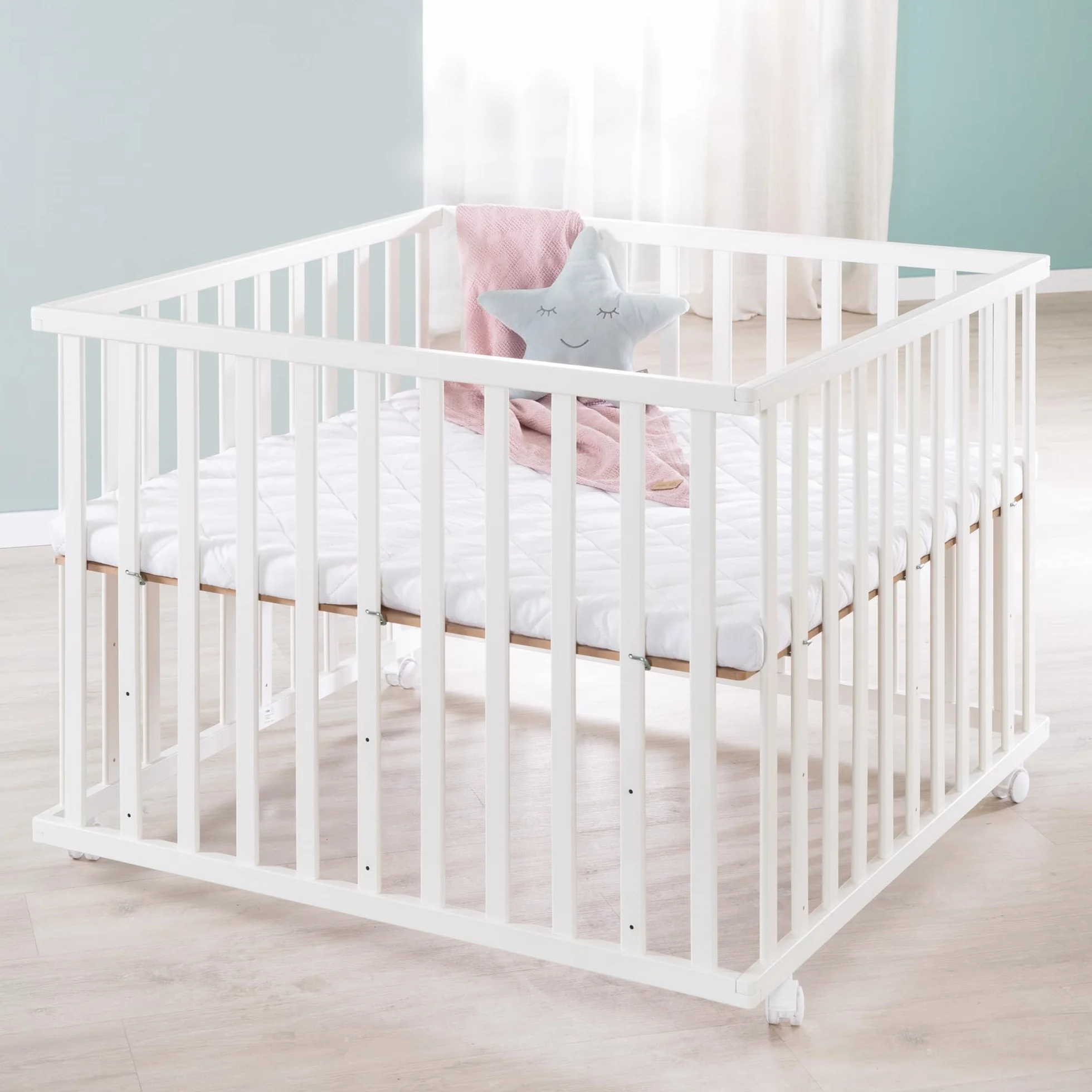 roba Materassino per Bambini e Neonati per Box Quadrato 100 x 100 cm, Fodera Trapuntata, Rimovibile e Lavabile, con Zip, Imbottito, Bianco