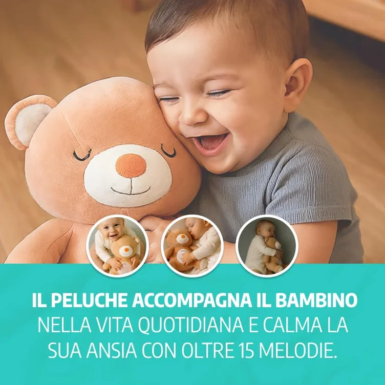 HuBorns - Peluche Musicale per Neonati con Rumori Bianchi, Proiettore Bambini con Luce Notturna per la Nanna, Modalità Rumore Bianco e 15 Canzoni Carillon, Ideale Regalo Neonato (Orso)