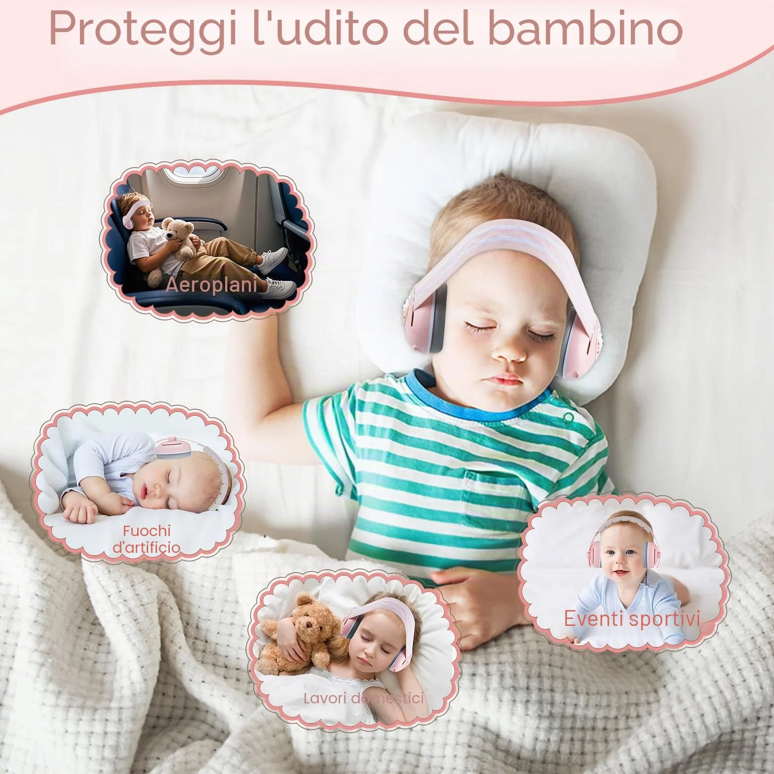 Cuffie Neonato Antirumore, 2 in 1 Cuffie Antirumore Bambini, Protettori Acustici per Neonati, Regolabili Cuffie Antirumores Neonato Ideale per il Sonno, Viaggi, Feste