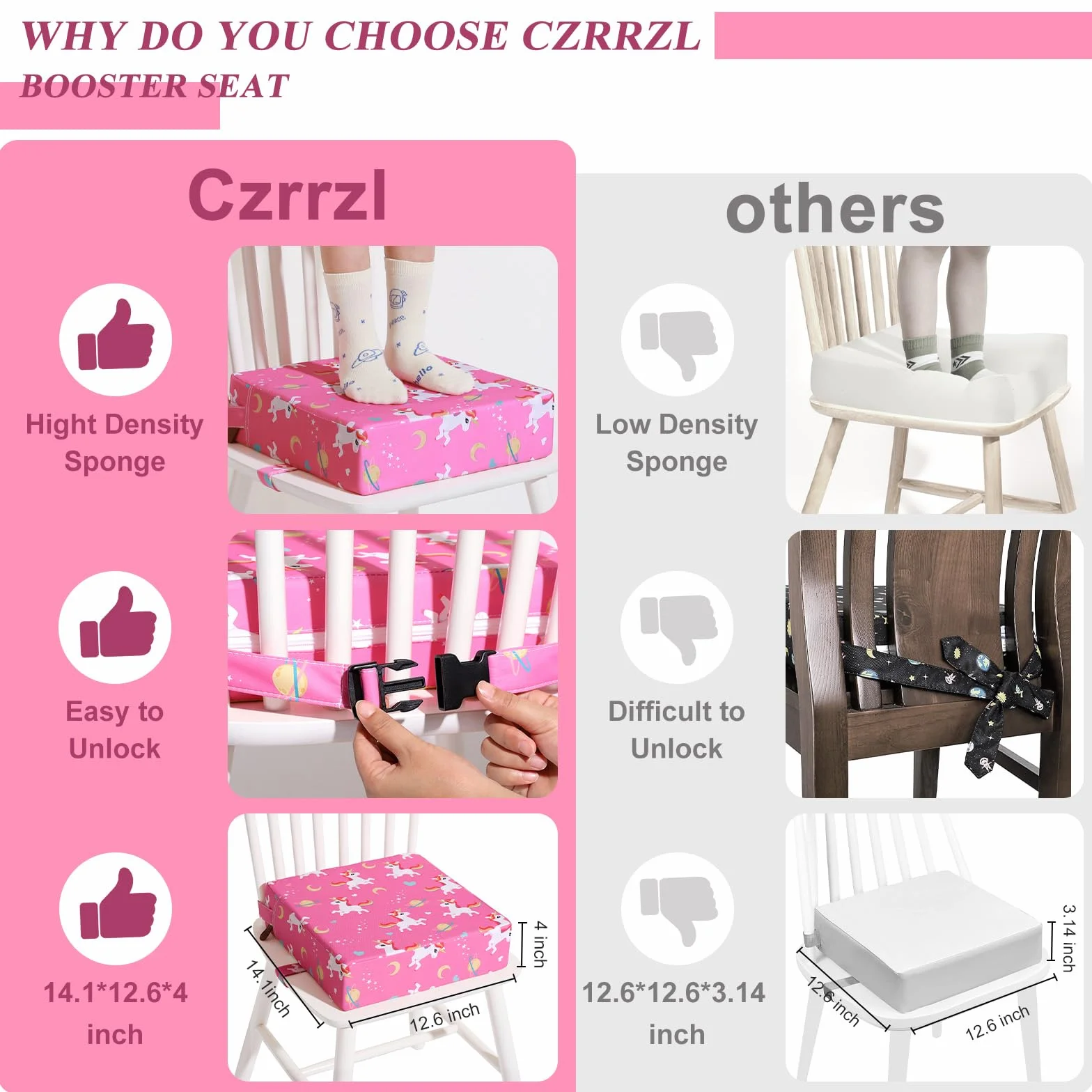 Rialzo Sedia Bambini Lavabile Rimovibile Portatile Cartone Animato Rialzo Sedia Bambini da Tavolo 2 Regolabile Cinghiette Antiscivolo Alzasedia Bambini Portatile per Usare Casa Viaggio(Rosa)