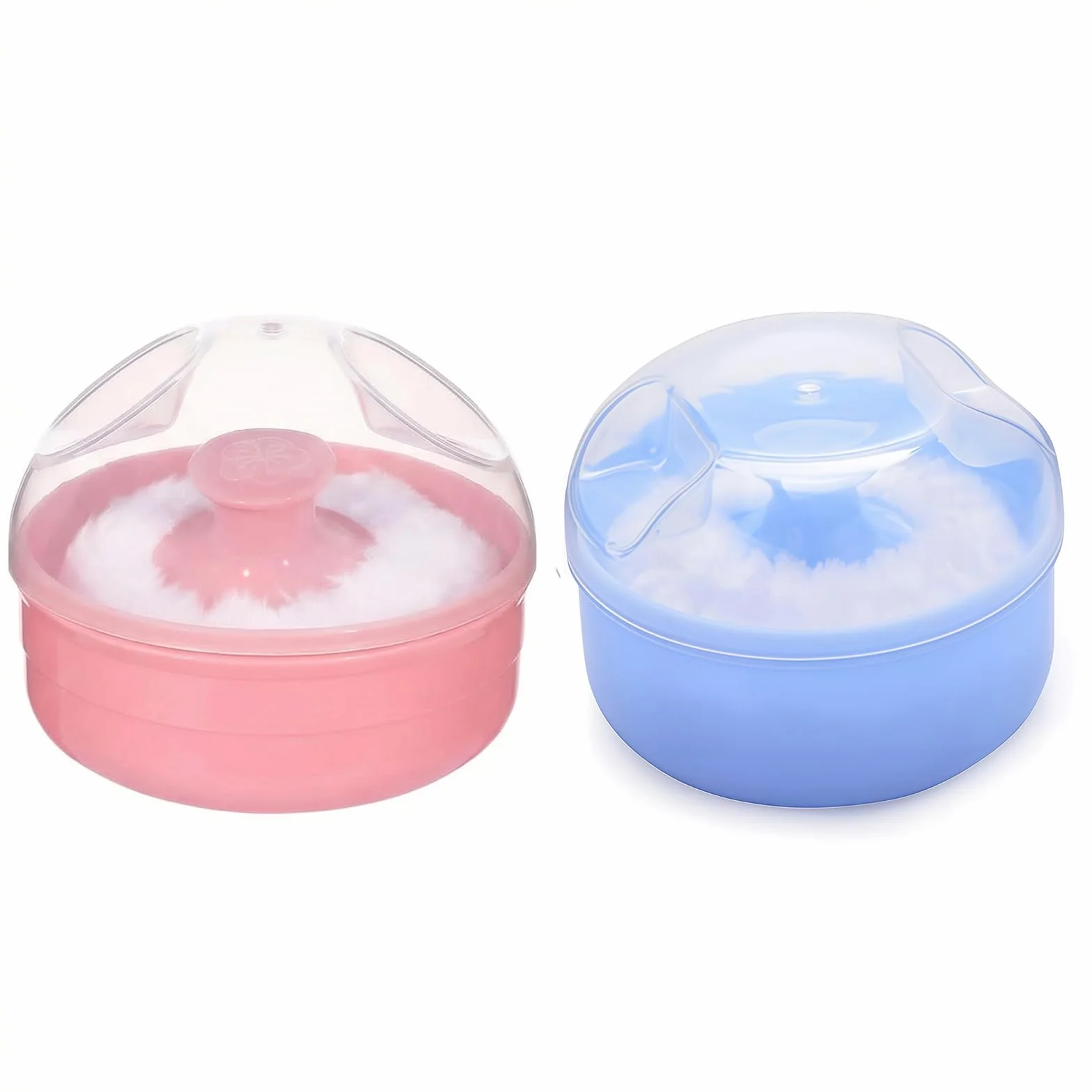 2PCS (blu + rosa) di plastica per la cura della pelle del bambino dopo lo sciolto caso polvere in polvere per il corpo fronte talco contenitore stoccaggio trucco con soffio di spugna morbida