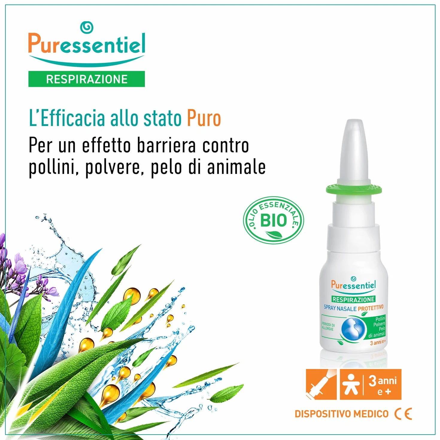 Puressentiel - Spray nasale protettivo - Dispositivo medico - Protezione allergie: pollini, polvere, pelo di animale - Formula di origine naturale - Olio essenziale di eucalipto radiata - 20ml