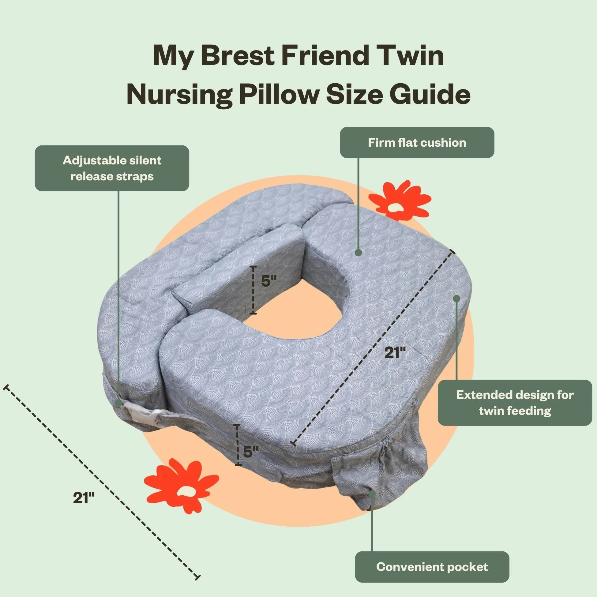 My Brest Friend Horizon - Cuscino per allattamento doppio, comfort migliorato con fodera, cuscino ergonomico per l'allattamento al seno per il massimo sostegno, cuscino per allattamento regolabile con