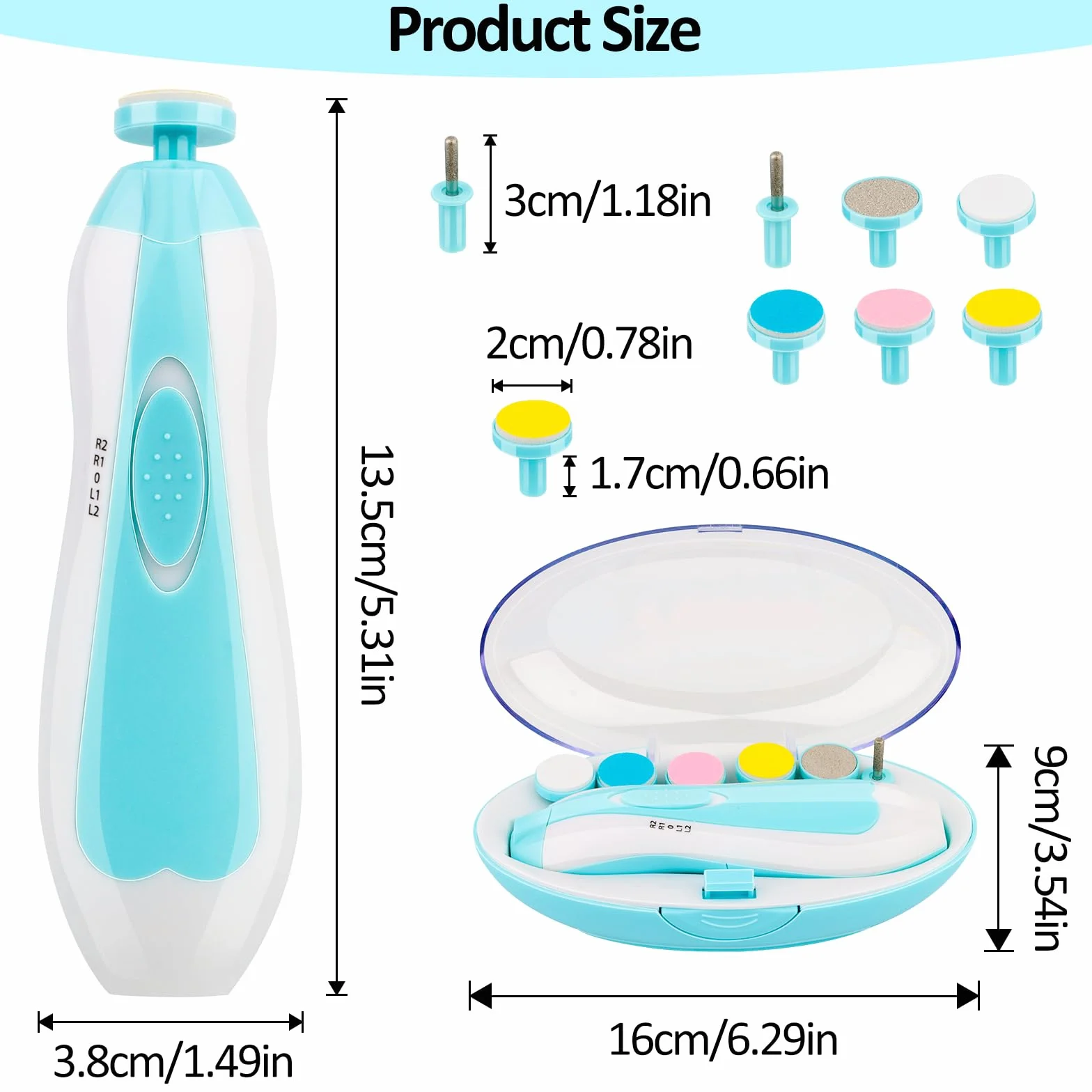 Lima per Unghie Elettrica per Bambini, 14 in 1 Kit Lima Per Unghie Per Bambini, Lima Elettrica per Unghie Neonato con 12 Testina di Ricambio, per Unghie, Manicure e Pedicure a Basso Rumore
