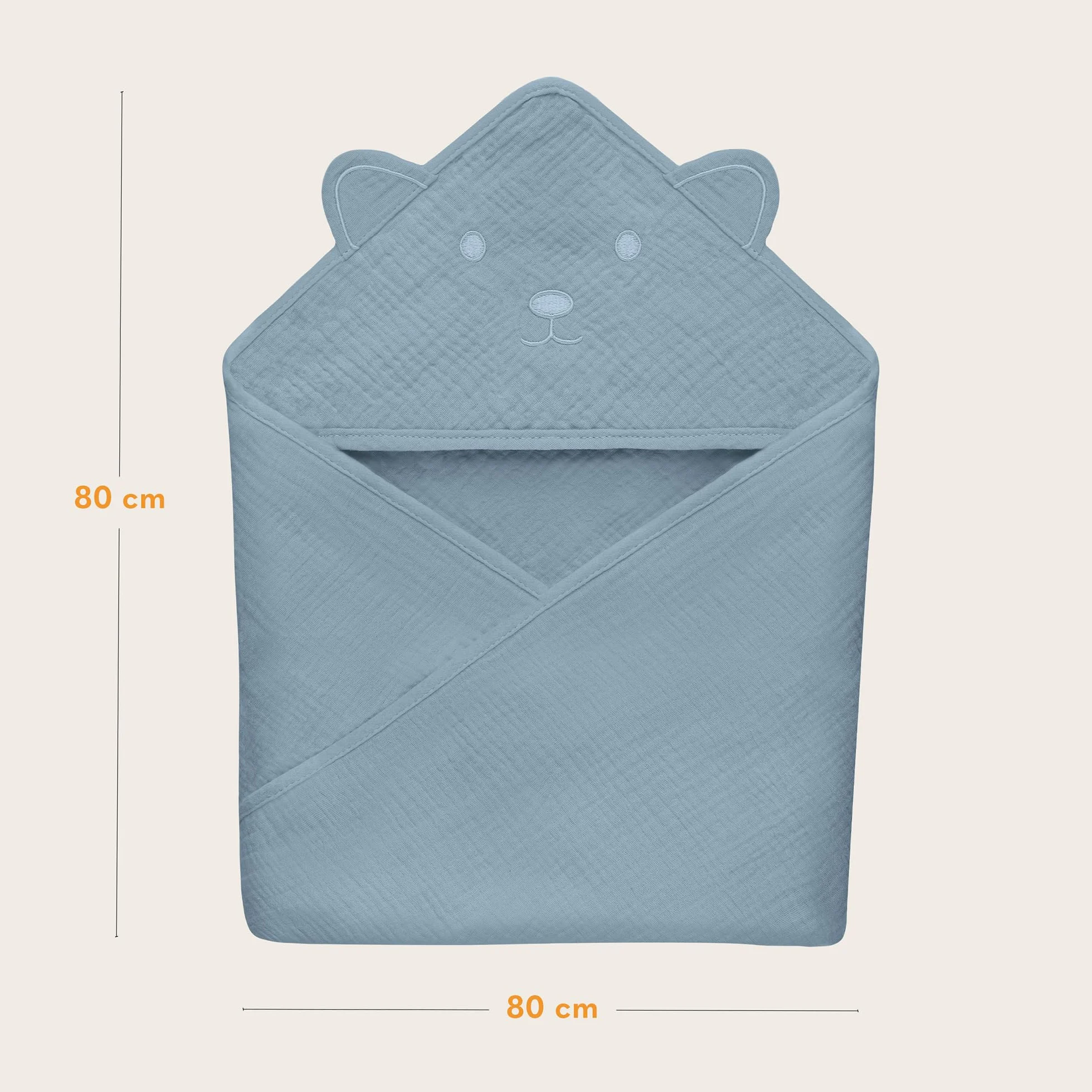 lionelo MUSLIN HOODED TOWEL Asciugamano con Cappuccio 80x80cm per neonato 100% Cotone Naturale Swaddle in Mussola dopo Bagnetto Mantella da Bagno Traspirante Morbida per Bambini (Blu, 80x80 cm)