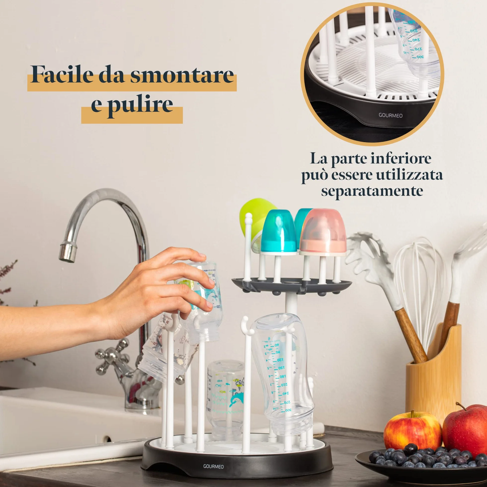 Cestello Scola e Asciuga Biberon Doppio - Porta Biberon per 16 Bottiglie e Accessori - Scolabiberon da Cucina per il Lavaggio e L'asciugatura degli Accessori per Neonato