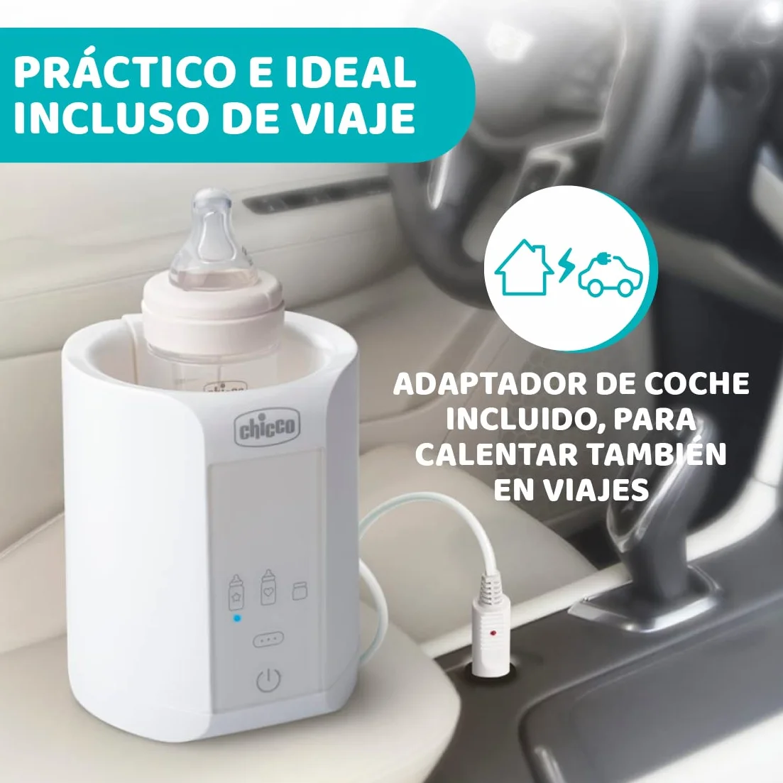 Chicco Scaldabiberon Portatile da Viaggio e Scalda Pappa con 3 Programmi e Spegnimento Automatico, Scalda in Modo Graduale, Anche per Vasetti e Latte Materno, Mantiene il Calore, 220W, Bianco, 1 Pezzo