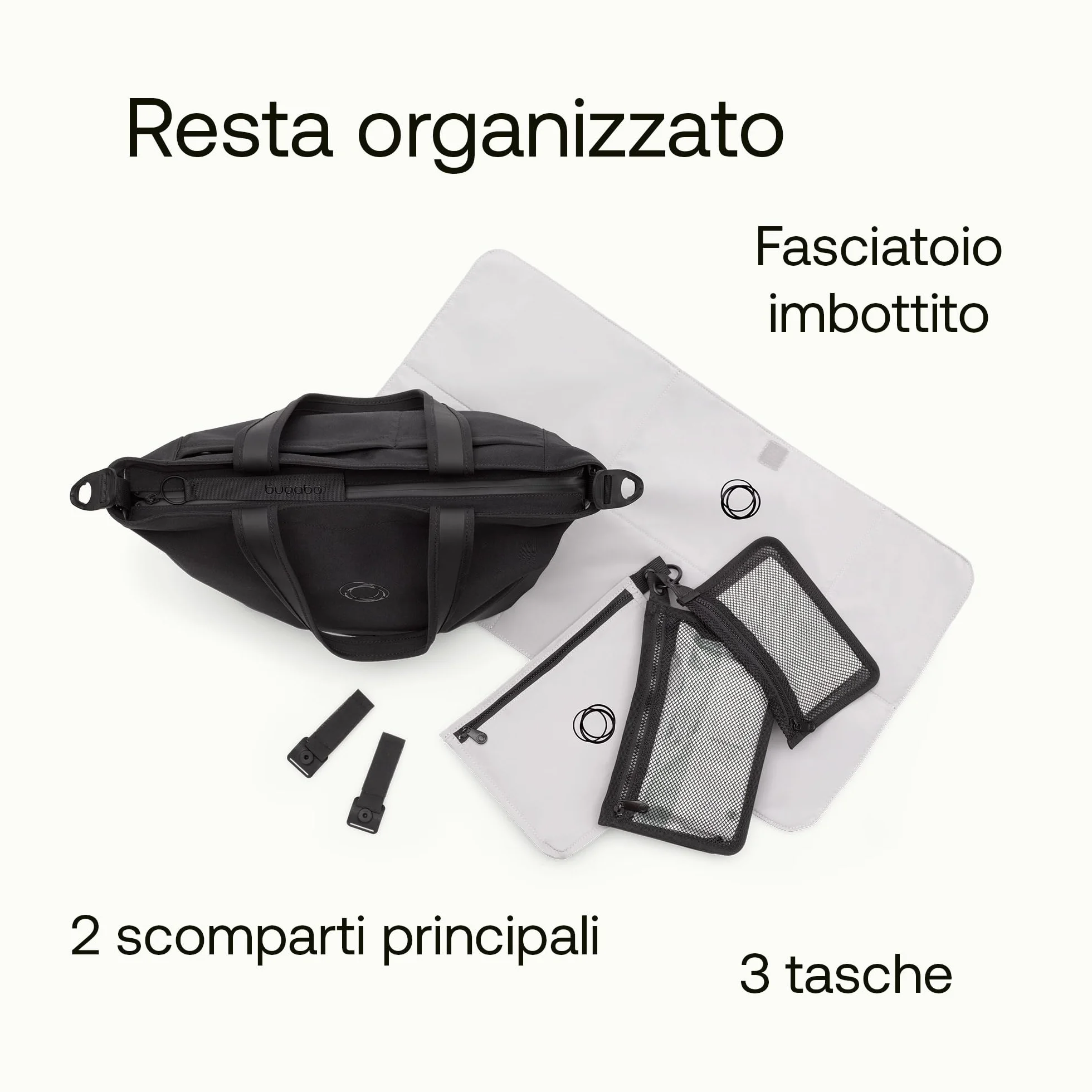 Bugaboo Borsa per il Cambio, Borsa Porta Pannolini con Tasche Facili da Raggiungere, Portabottiglie Termico, Materassino per il Cambio Pannolino e 3 Pochette, in Midnight Black