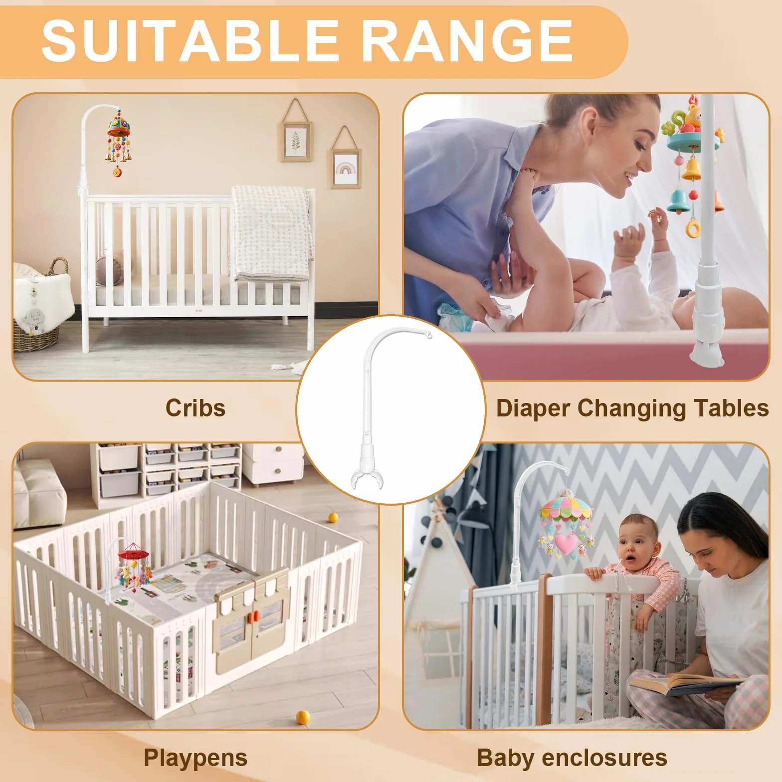 Supporto Giostrina Culla, Supporto Mobile per Lettino, Mobile Ad Angolo Regolabile, Supporto per Lettino, Regalo di Nascita per Neonato, Bianco