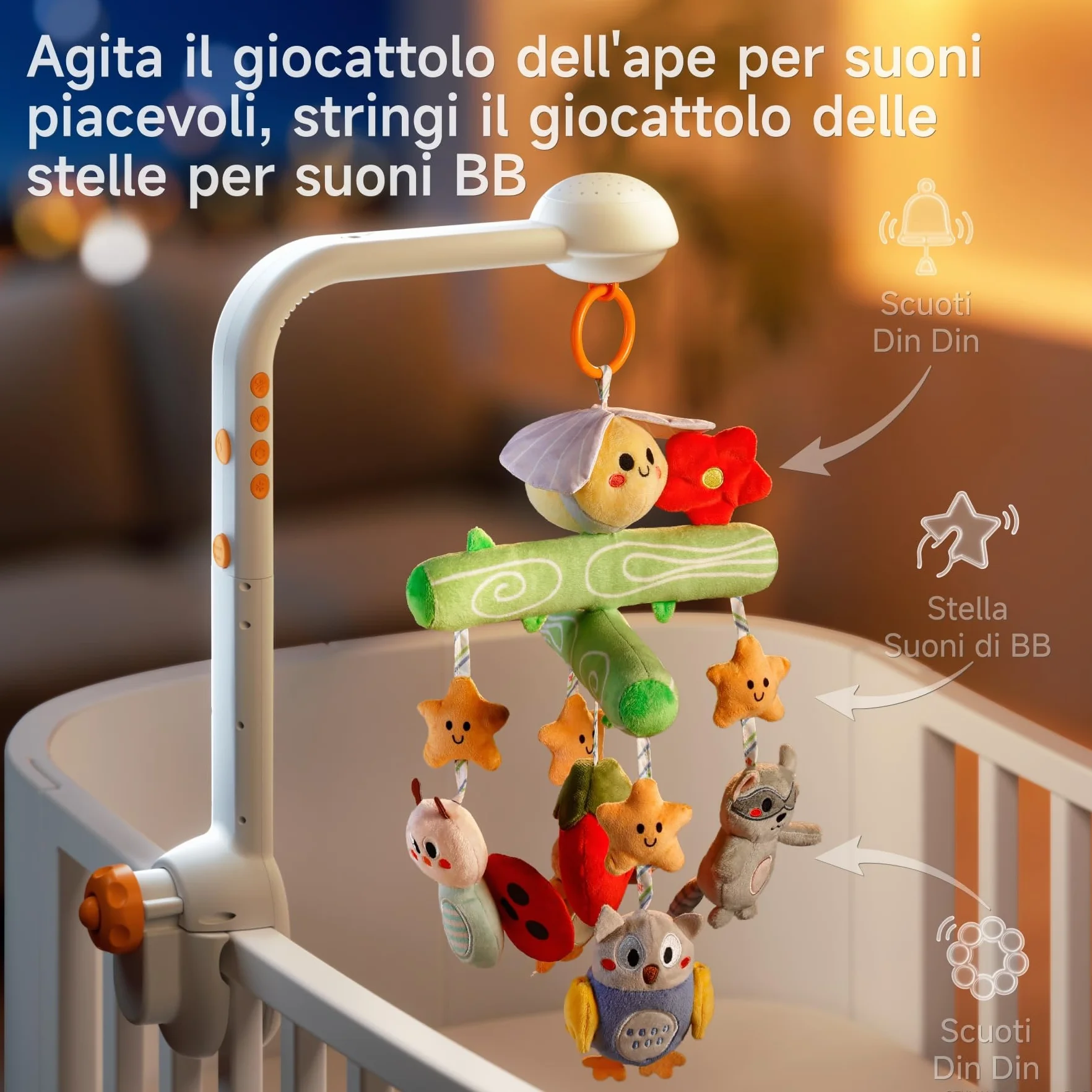 TUMAMA KIDS Giostrina Culla Neonato con Musica e Proiettore di luci, Carillon Culla per Neonati 0 3 6 9 Mesi, Sonaglio Giochi Neonato Telecomandato Giocattolo Sensoriale per Neonati Regalo