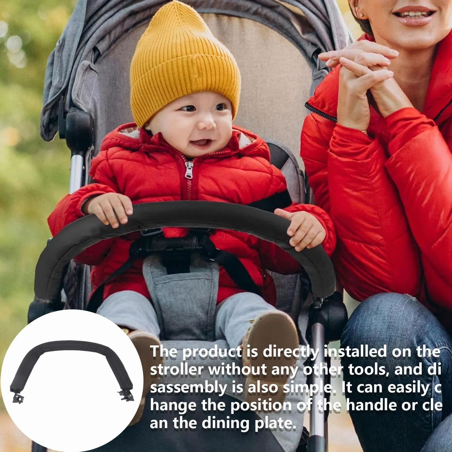 Barra Paraurti per Passeggino | Organizer per Passeggino in Metallo con Portabicchieri | Manubrio Bracciolo per Passeggino Regolabile | Vassoio per Carrello per Bambini per Contenere Snack