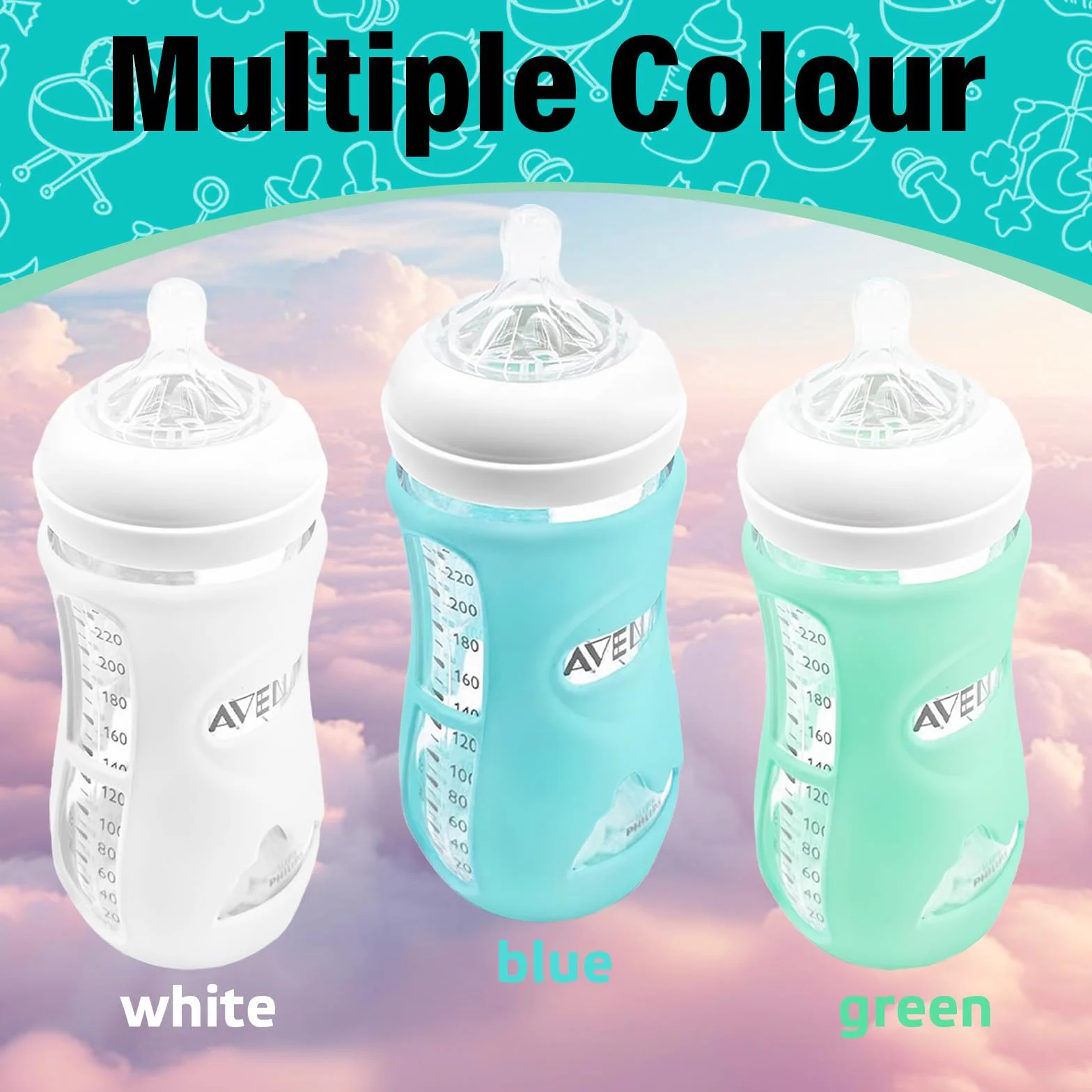 GADITIEK Confezione da 3 custodie in silicone per biberon Avent Natural, in vetro, infrangibili, compatibili con i biberon Philips Avent Natural, in vetro da 240 ml (240 ml)