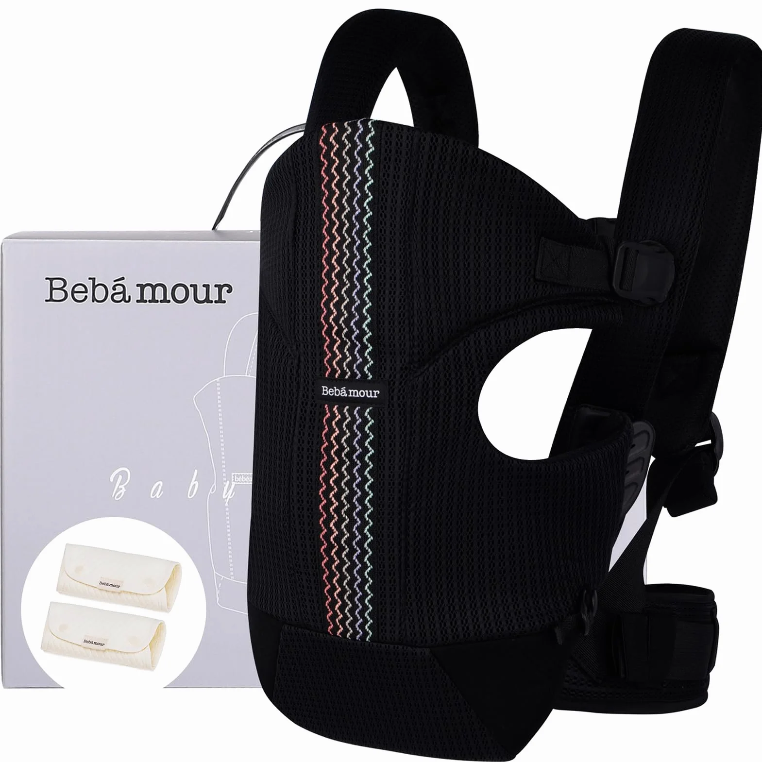 Bebamour baby-carrier, anteriore e posteriore, con 2 bib della spalla,Black Pro