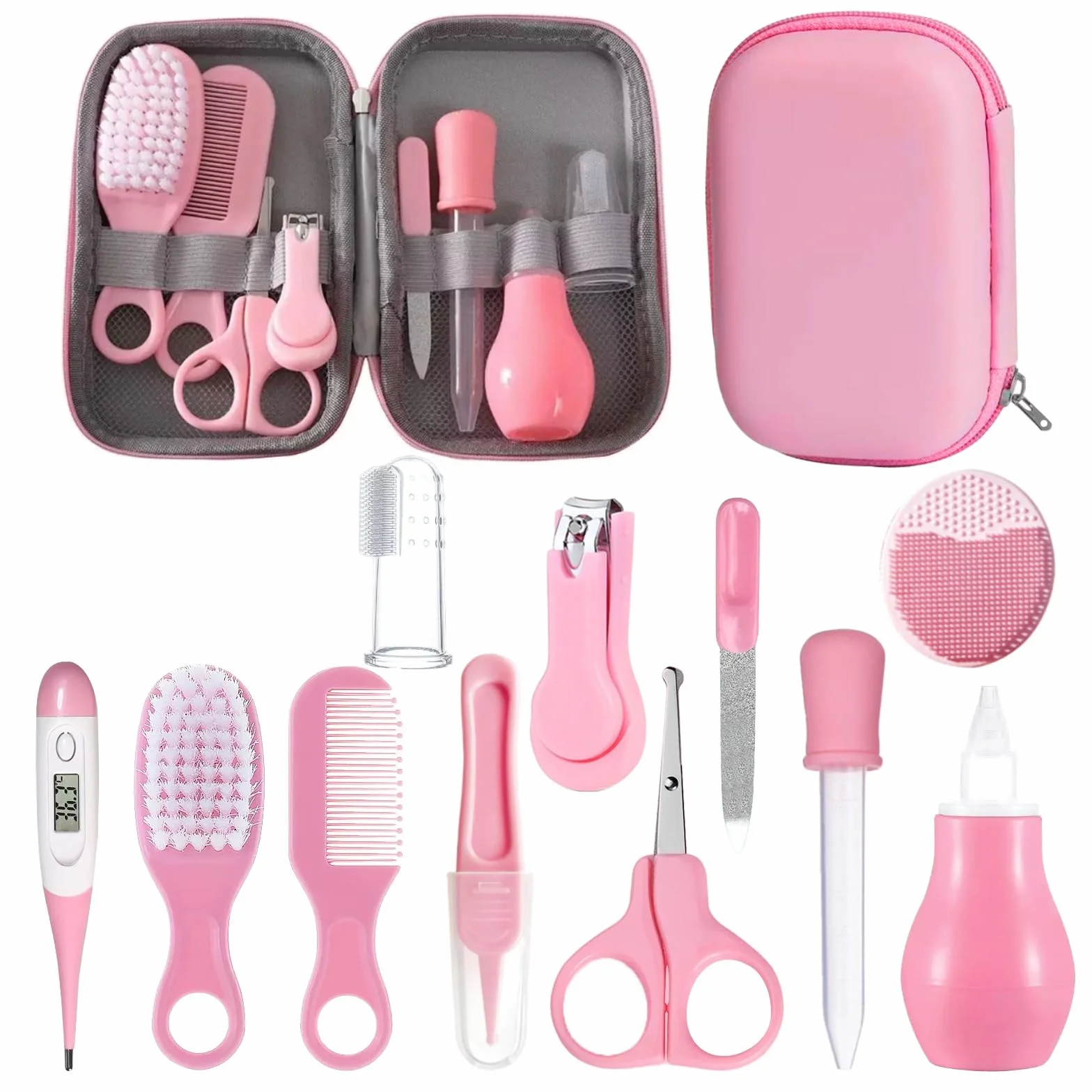 12 Pezzi Set per la Cura Del Bambino, Taglia Unghie Neonati, Kit Neonato Igiene Nascita, Set Cura Neonato Set di Sicurezza, Set per la Cura Del Bambino da Viaggio e di Uso Quotidiano (Rosa)