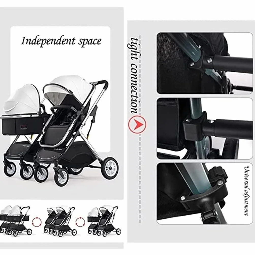 Rieort Passeggino Doppio Leggero Carrozzina in Alluminio Passeggino con tettuccio Regolabile Passeggino gemellare Pieghevole per paesaggi Alti
