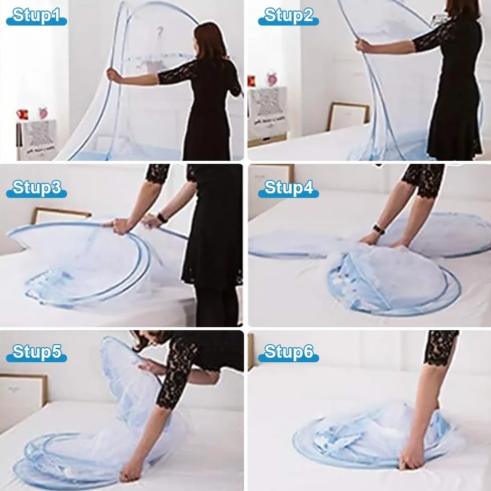 mizikuu Zanzariera Letto, Pop Up Zanzariere a Doppia Porta, Grande Zanzariera per Letto Matrimoniale, Zanzariere Pieghevole, Facile da Installare, Leggero e Traspirante, 180 * 200cm, Bordo Blu