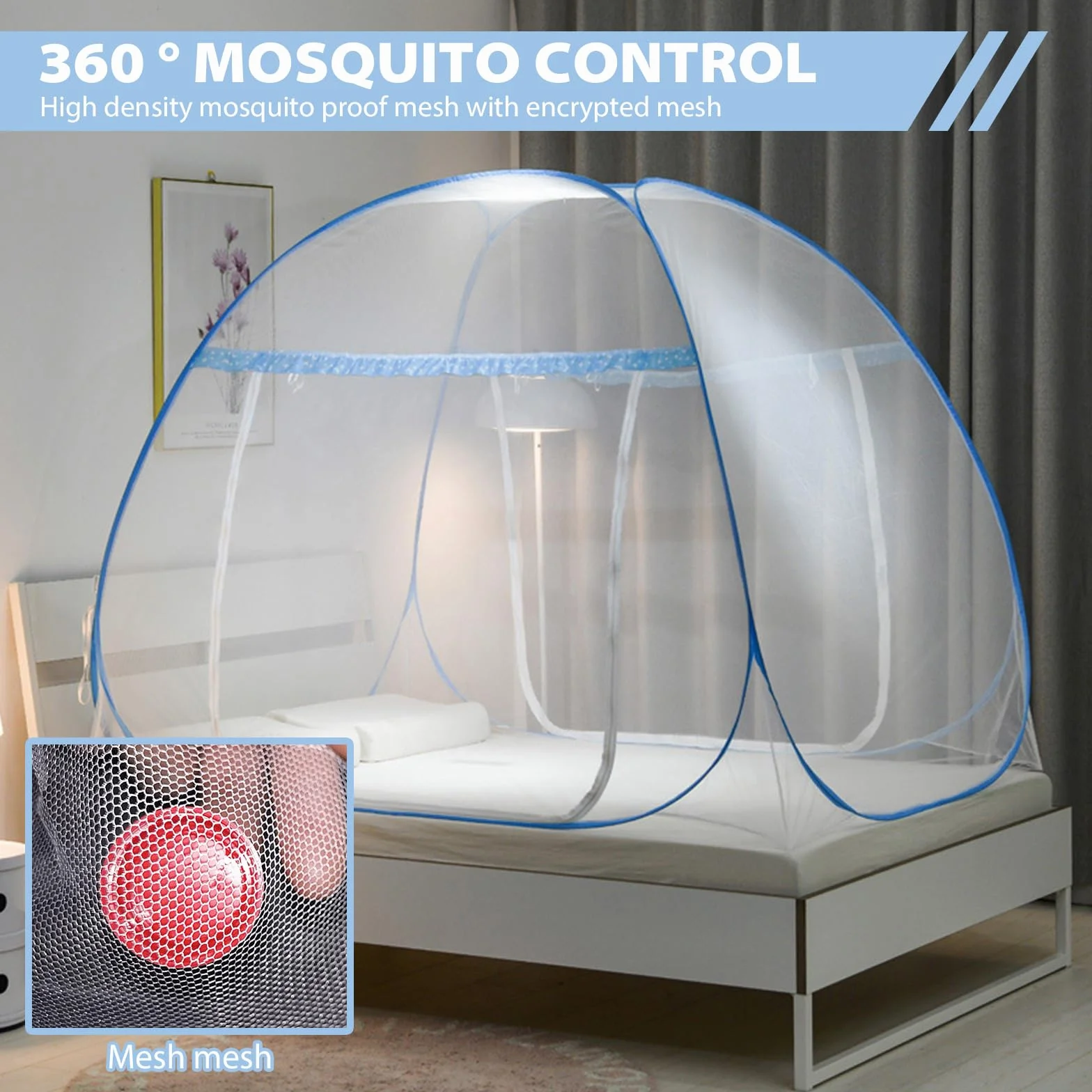 Zanzariera Da Letto Matrimoniale, 180 * 200cm Zanzariera Pop Up, Pieghevole Zanzariera Per Letto Con Doppia Porta Per Camera Da Letto Campeggio