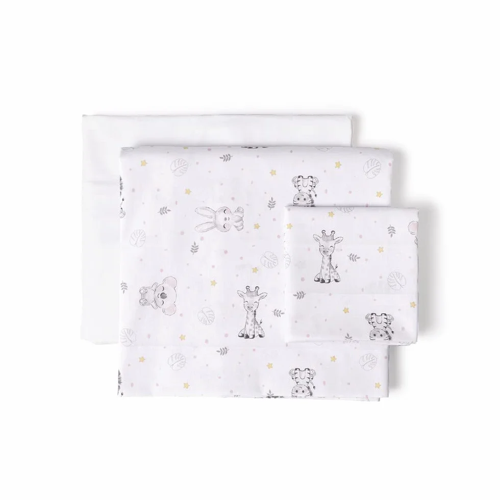 Set di 3 Lenzuola per Carrozzino KOALA en blanco rosa · 100% COTONE · Lenzuolo per Neonati