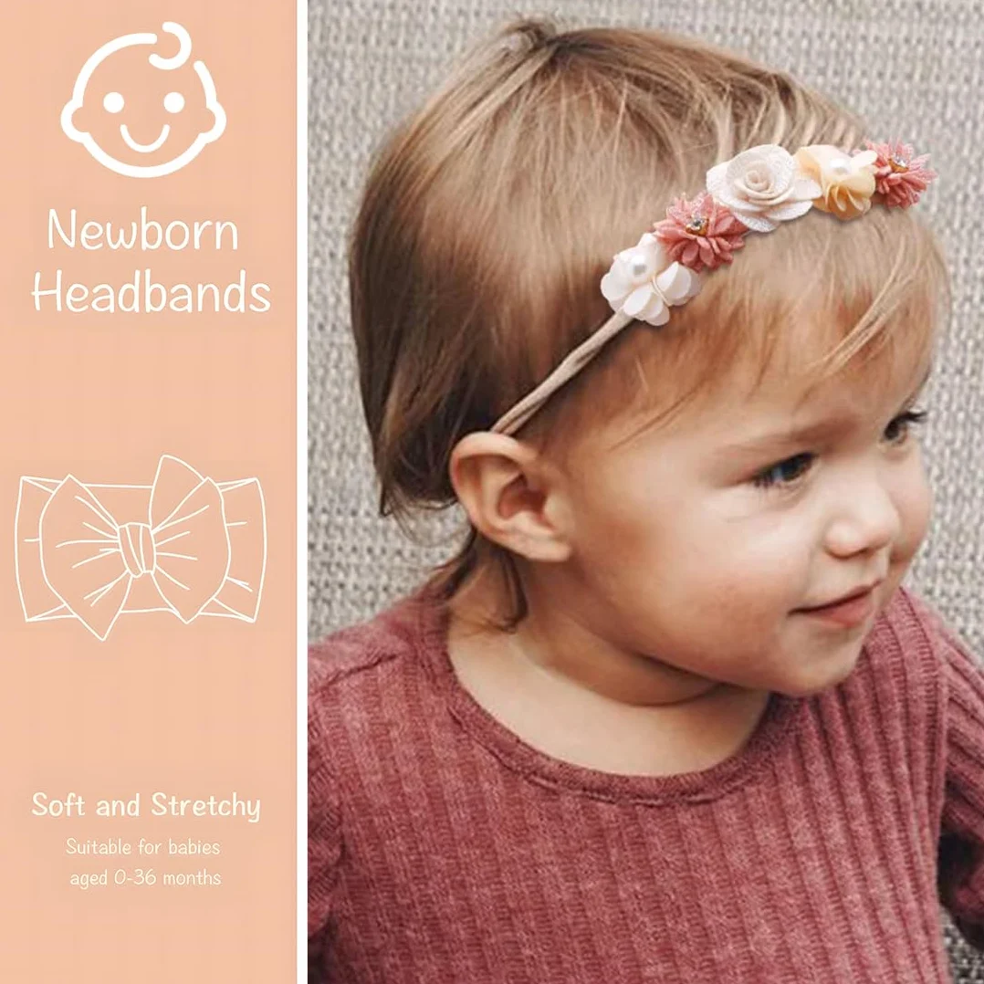 3 Pezzi Fasce Per Capelli Per Bambina,Fasce in Grosgrain per Bambine Floreale Copricapo Elastici Fascette Neonata Nastri Capelli per Neonati,Ragazze,Bambini Piccoli,Accessori per la Fotografia