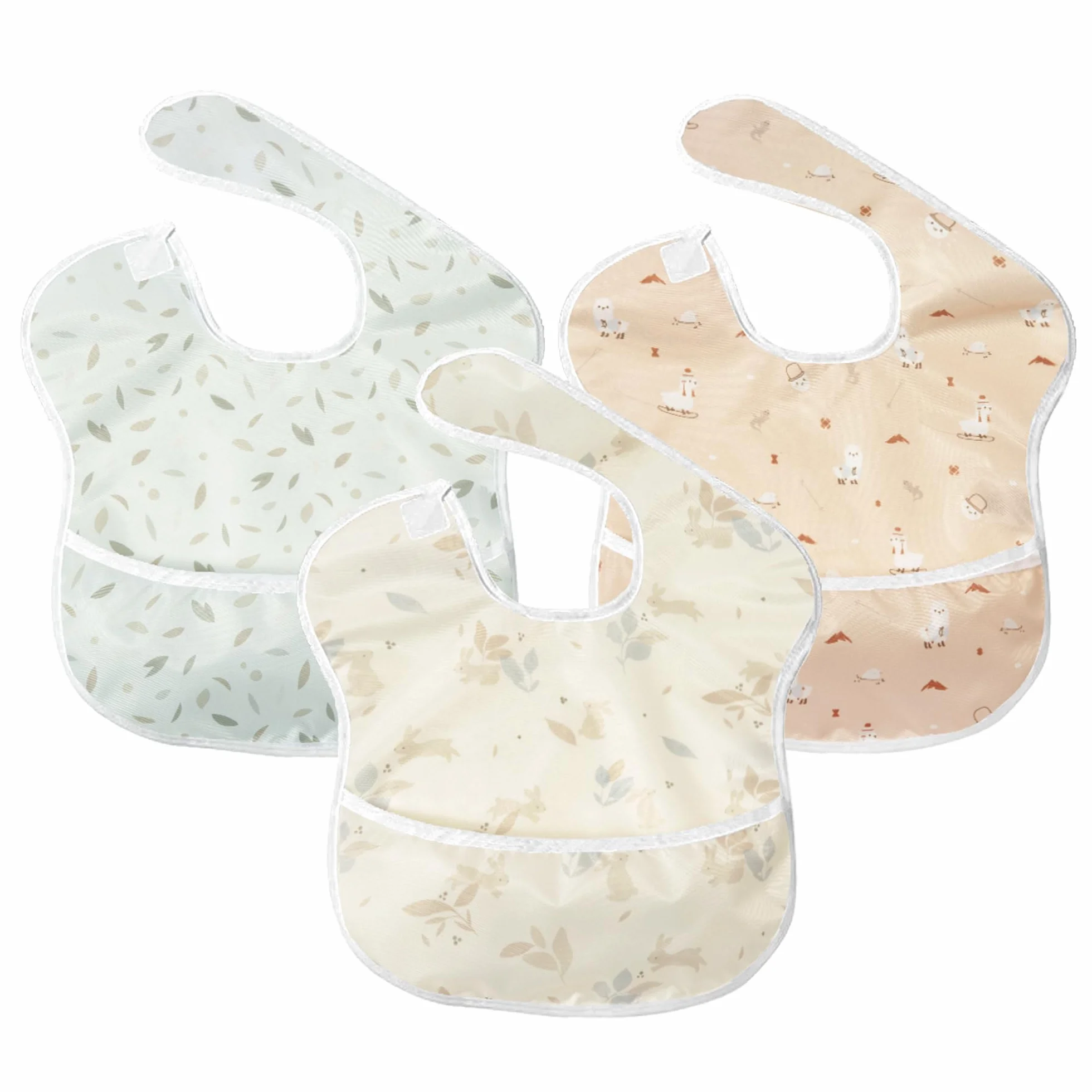 Little Dimsum Bavaglini Neonato Impermeabili con Tasca，Set di 3 Bavaglino Impermeabile per Alimentazione,Regolabile e Facile da Lavare per 6-36 Mesi(Coniglio&Foglie&Alpaca)