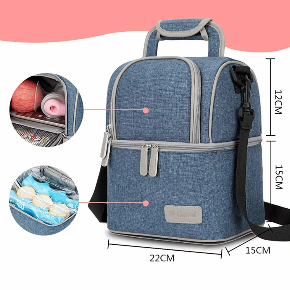 Rufun Borsa Termica per Biberon, Porta Biberon Isotermico, Zaino Impermeabile, 2 Pacchi di Ghiaccio inclusi (Grigio)
