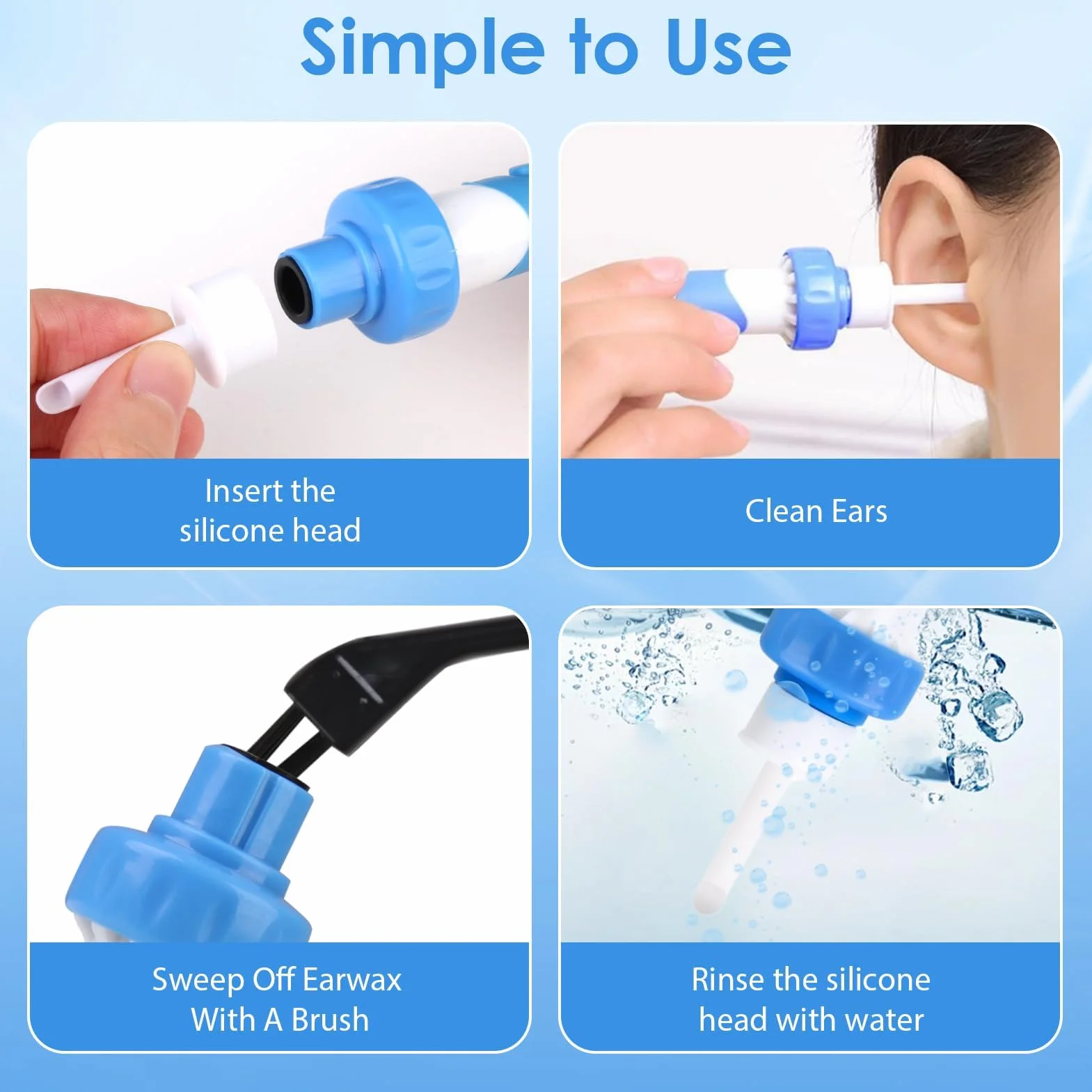 Yuio Pulisci Orecchie Elettrico, Aspiratore Cerume Orecchie Con 2 Teste di Ricambio in Silicone e una batteria, Pulizia orecchie, Rimuovi Cerume Orecchie per Adulti Bambini Anziani