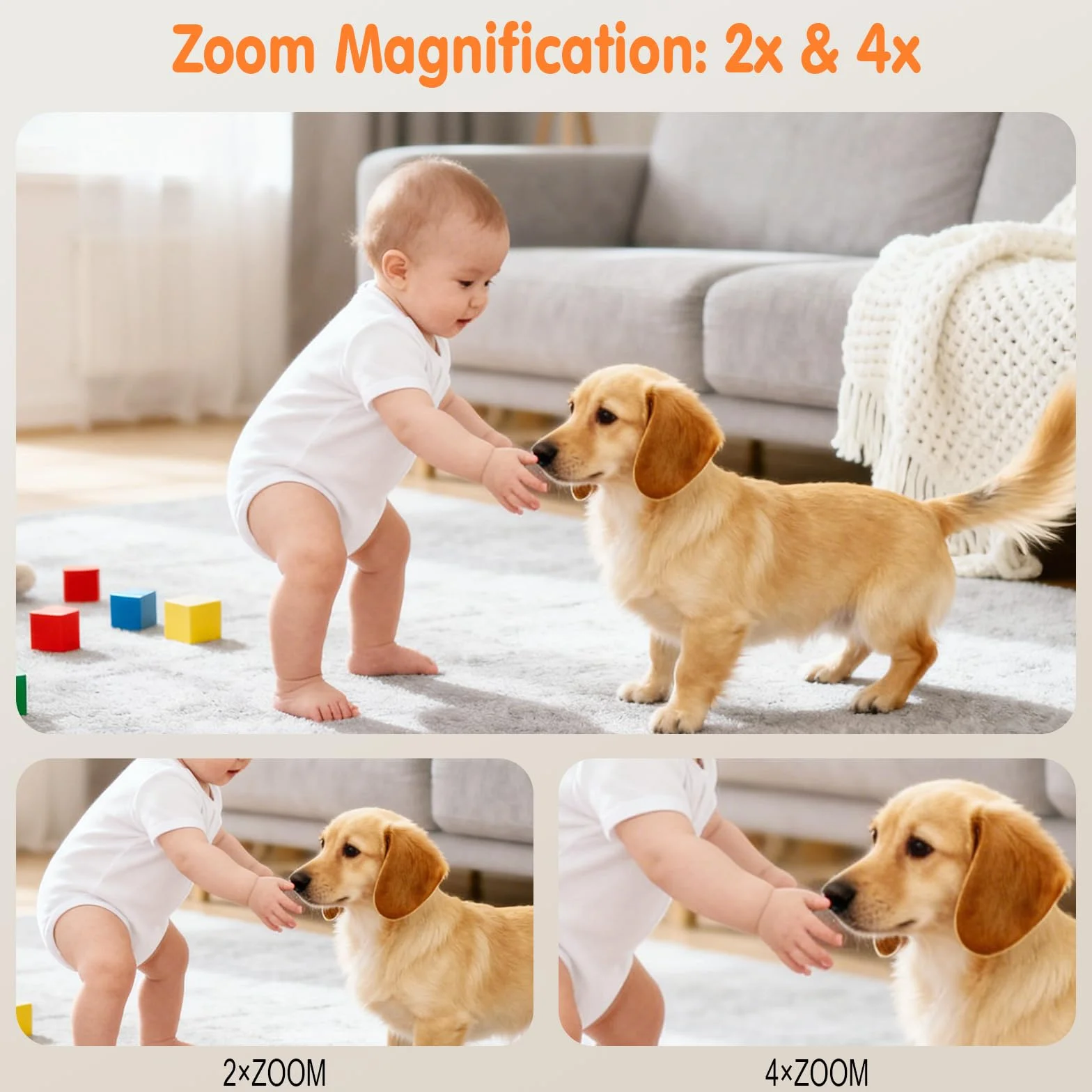 Babyphone con fotocamera e app, monitor da 4,3" con zoom, visione notturna, pianto/movimento/rilevazione del rumore/ninna