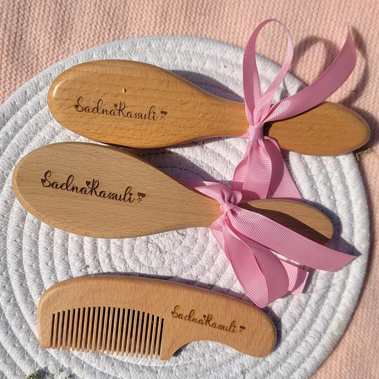 Set Di 3 Spazzole For Capelli For Bambini Personalizzate Con Incisione, Spazzola For Bambini In Legno Personalizzata, Riempitivi For Cestini Pasquali, Battesimo(B)