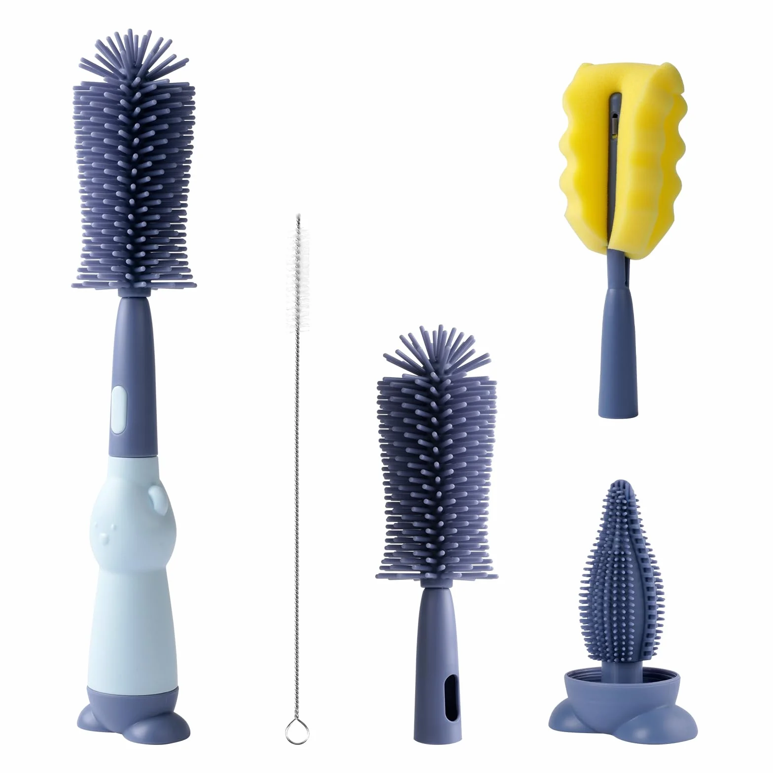 AiQInu Spazzola per Biberon, 4 in 1 in Silicone, Senza BPA per Tutti i Tipi di Bottiglie con Spazzola per Capezzoli, Cannuccia e Biberon a Tesa Larga