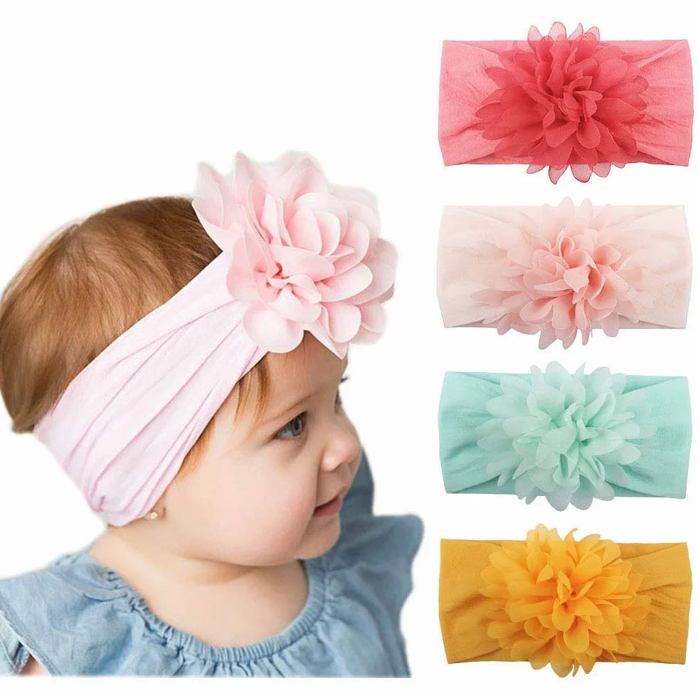 10pcs neonate fasce di nylon fasce per capelli fiore elastico turbante accessori per capelli per neonati bambini neonati