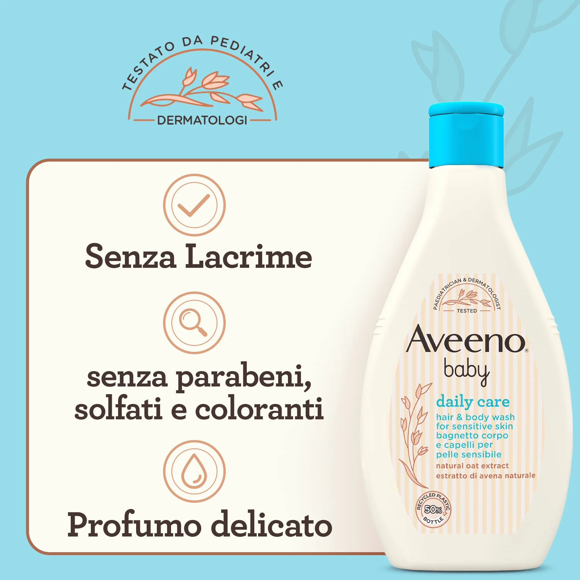 Aveeno Baby Daily Care Bagnetto Corpo e Capelli, Bagnoschiuma bambini per una detersione delicata della pelle sensibile, Bagnoschiuma neonato e shampoo bambini con Avena, 250 ml
