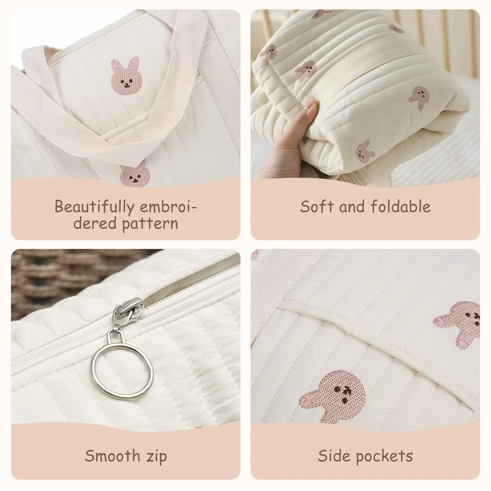 Borsa Portaoggetti per Passeggino Borsa da Viaggio Organizer per Passeggini per Carrozzina di Grande capacità con 2 Cinghie per Passeggino per Il Cambiamentodel Pannolino(Coniglietto)