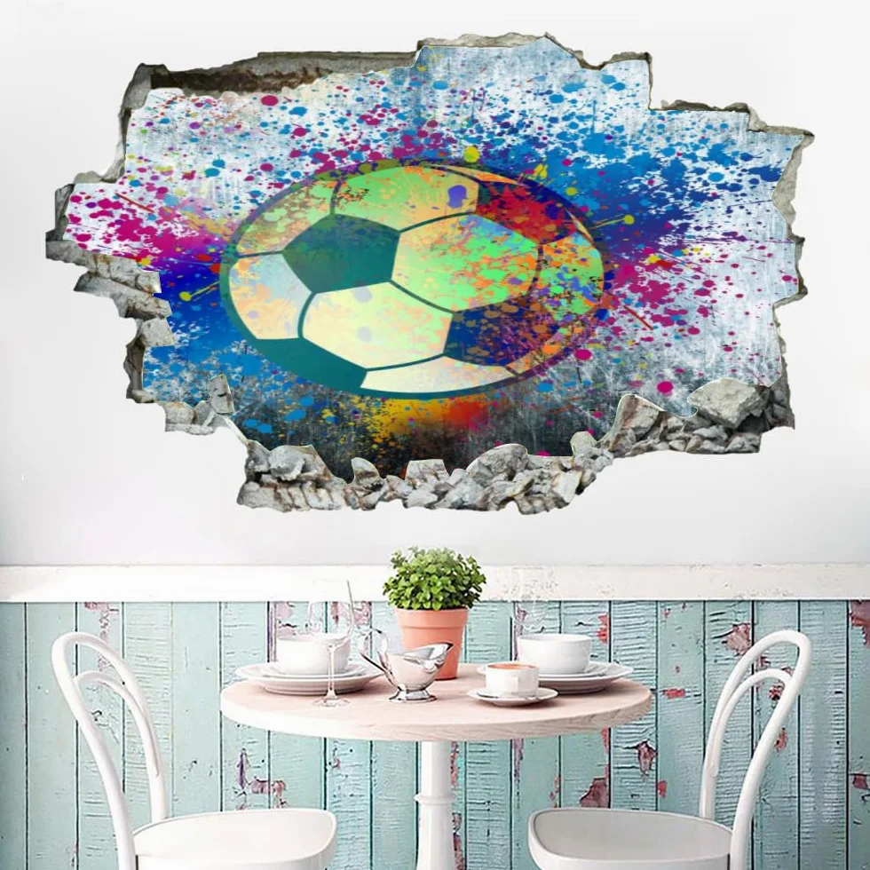 Adesivi Decorativi Da Parete 3D, Calcio Decalcomanie Per Pavimenti In Vinile Impermeabile Rimovibili Art, Graffiti Fracassate Per Bambini Camera Da Letto Nursery Home Wall Décor