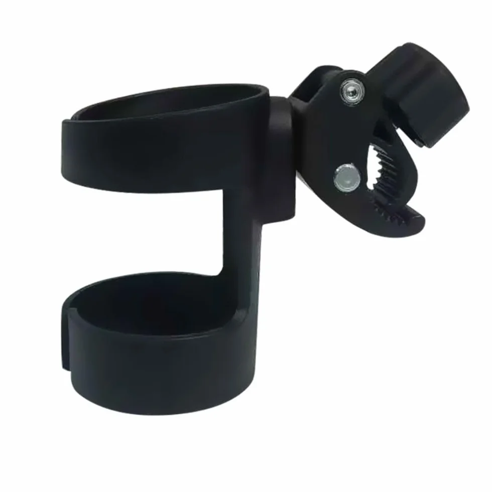 Portabicchier per Passeggino Universale, Antiscivolo, Rotazione a 360°, Portabottiglie per Biciclette, Carrellini, Deambulatori e Sedie a Rotelle (Nero)