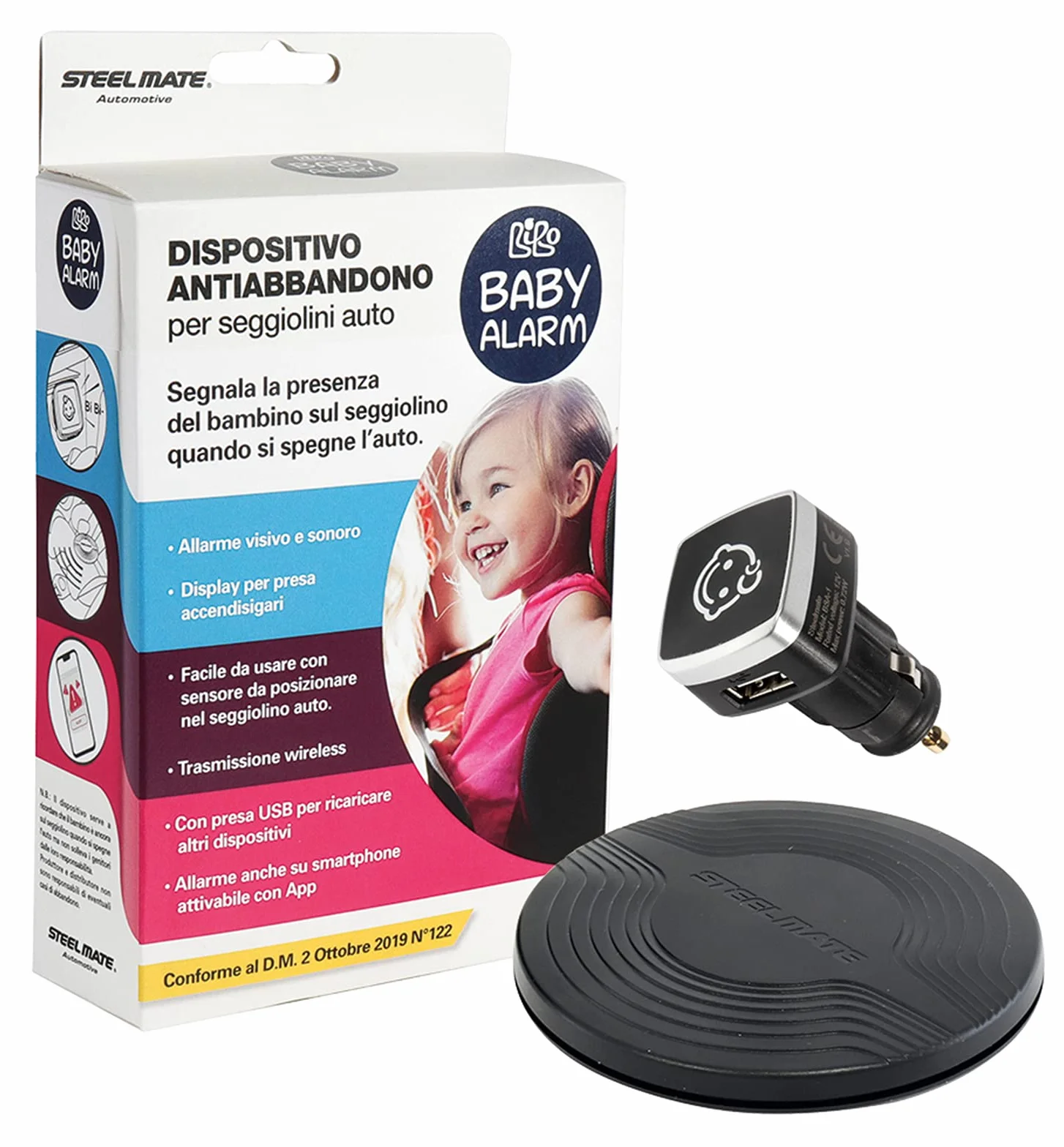 Dispositivo antiabbandono BIBO Baby Alarm. Funziona Con e Senza smartphone. Facile da Installare e Utilizzare. Sistema Esclusivo Doppia Sicurezza. Allarme visivo e sonoro