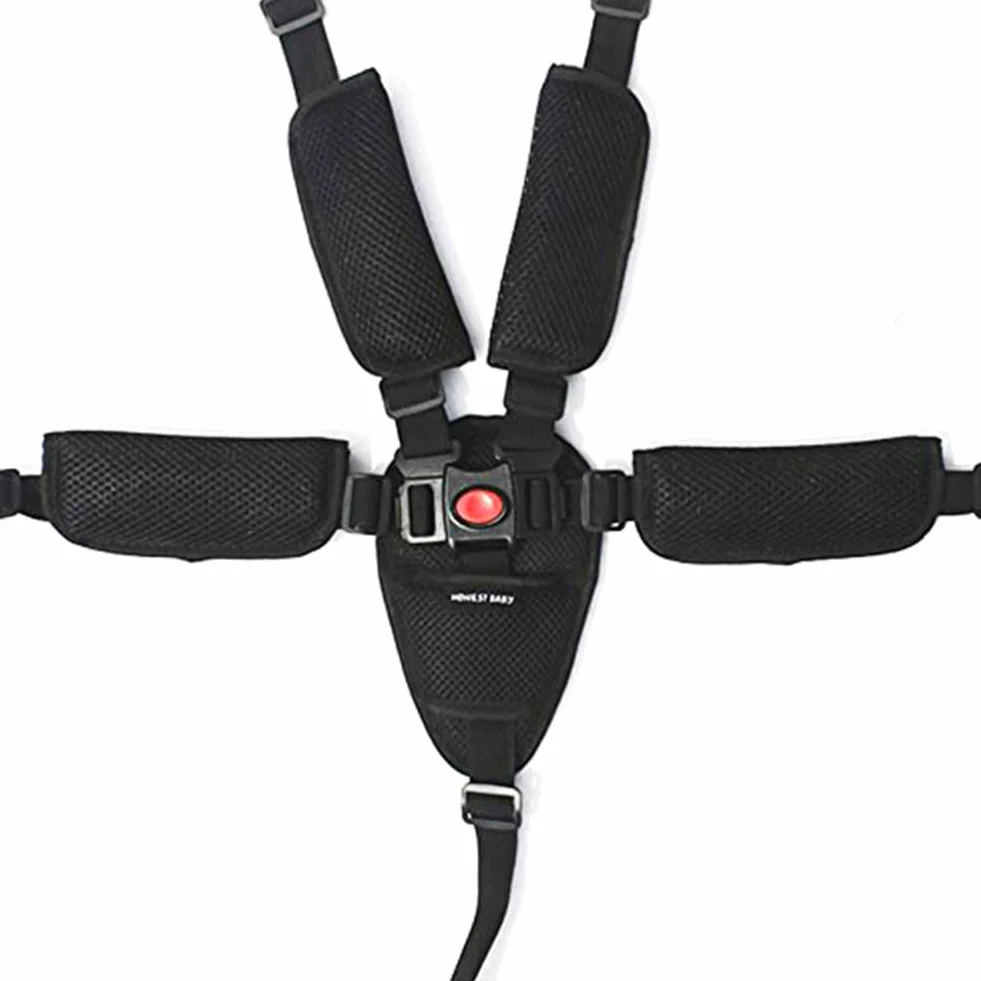 Cintura di Sicurezza Bambini 5 Punti con Imbottitura Delle Spalle Bambino Sicuro Cintura Regolabile, Nero, Nylon, Per Carrozzina, Passeggino, Seggiolino