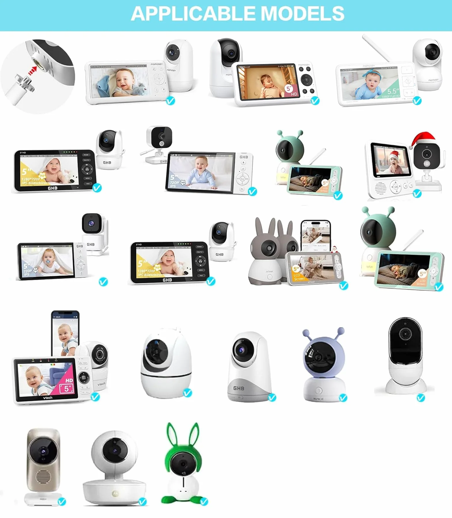 Supporto per baby monitor momcozy BM01/BM03/BM04, supporto di fissaggio per ieGeek Baby 1T/OBVHNUA 900DE, supporto per BOIFUN Baby 2S/6T/VB805, accessorio universale per fotocamera bambino con