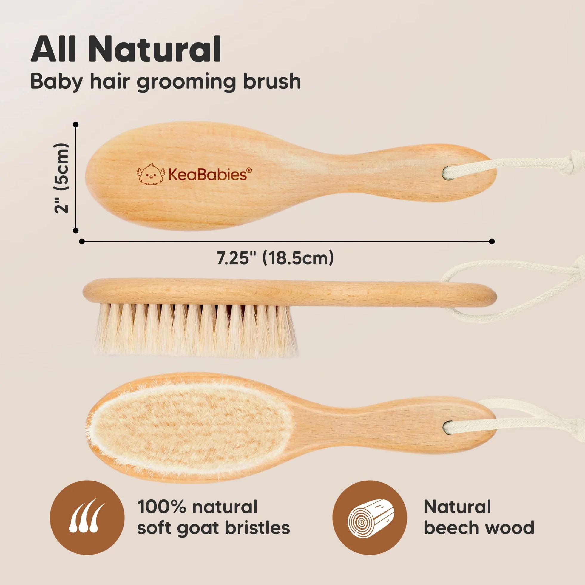 Spazzola Per Capelli Per Neonati per Neonato - Culla in legno naturale con setole morbide di capra - Kit pettine per spazzola per capelli perfetto per la cura del cuoio capelluto per piccoli, bambini