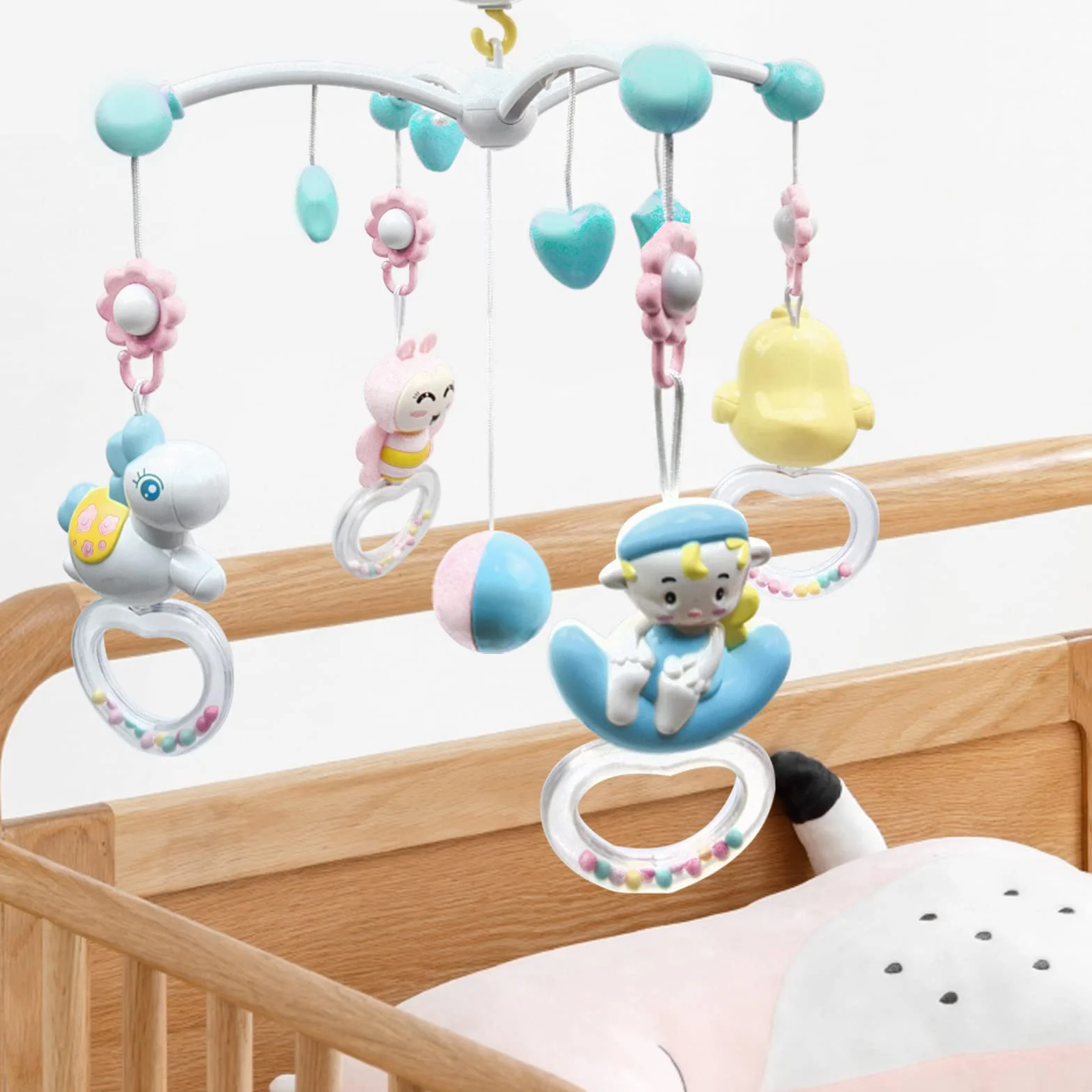 Giostrina Lettino Neonato, 4 in 1 Lettino mobile con musicale leggero, proiettore a stella rotante, Culla Proiezione Mobile Neonati per Bambini 0-5 Mesi