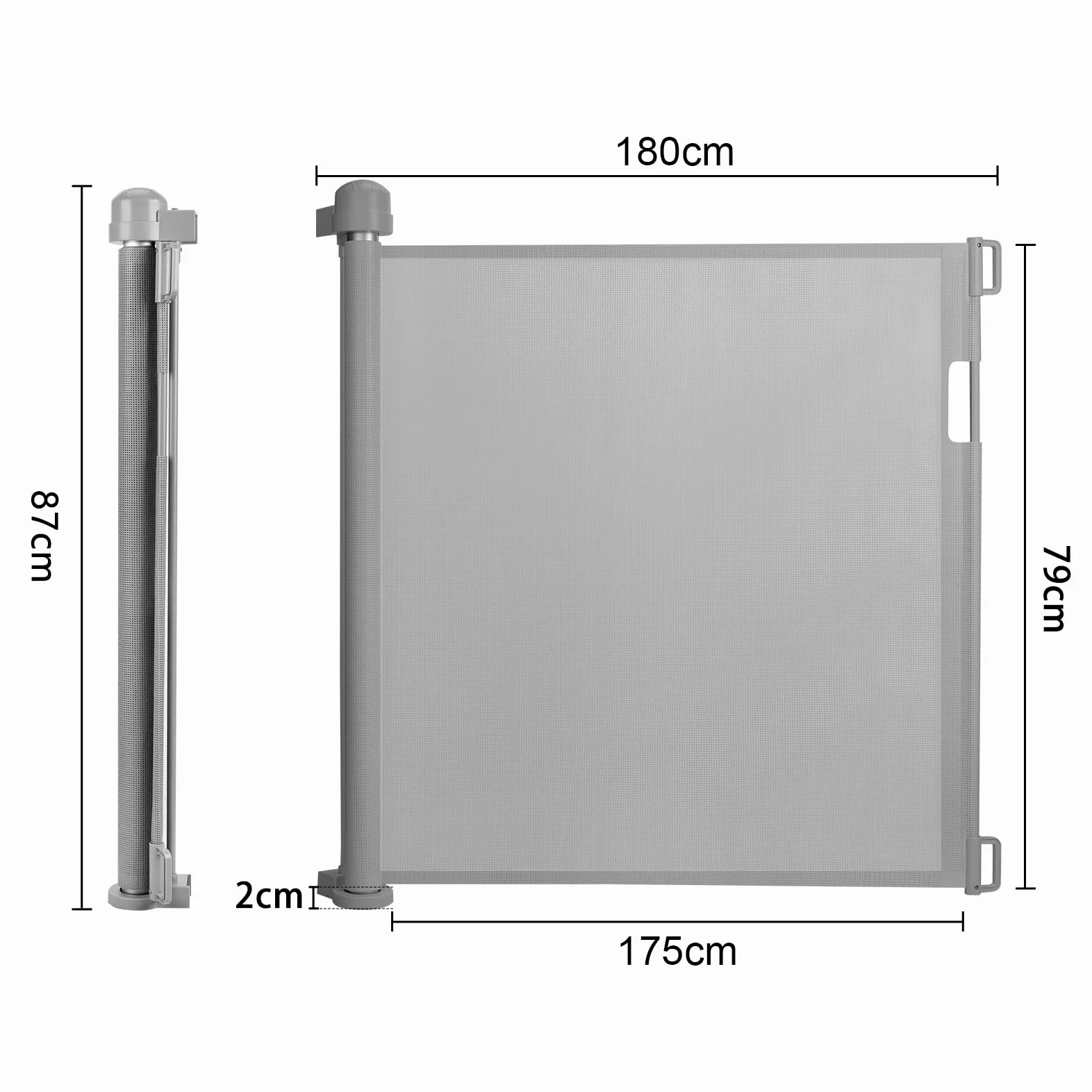 Froadp Griglia di protezione per scale, estensibile da 0 a 180 cm, adatta per bambini e animali domestici, porta retrattile, adatta per interni ed esterni (grigio, 0-180 cm)