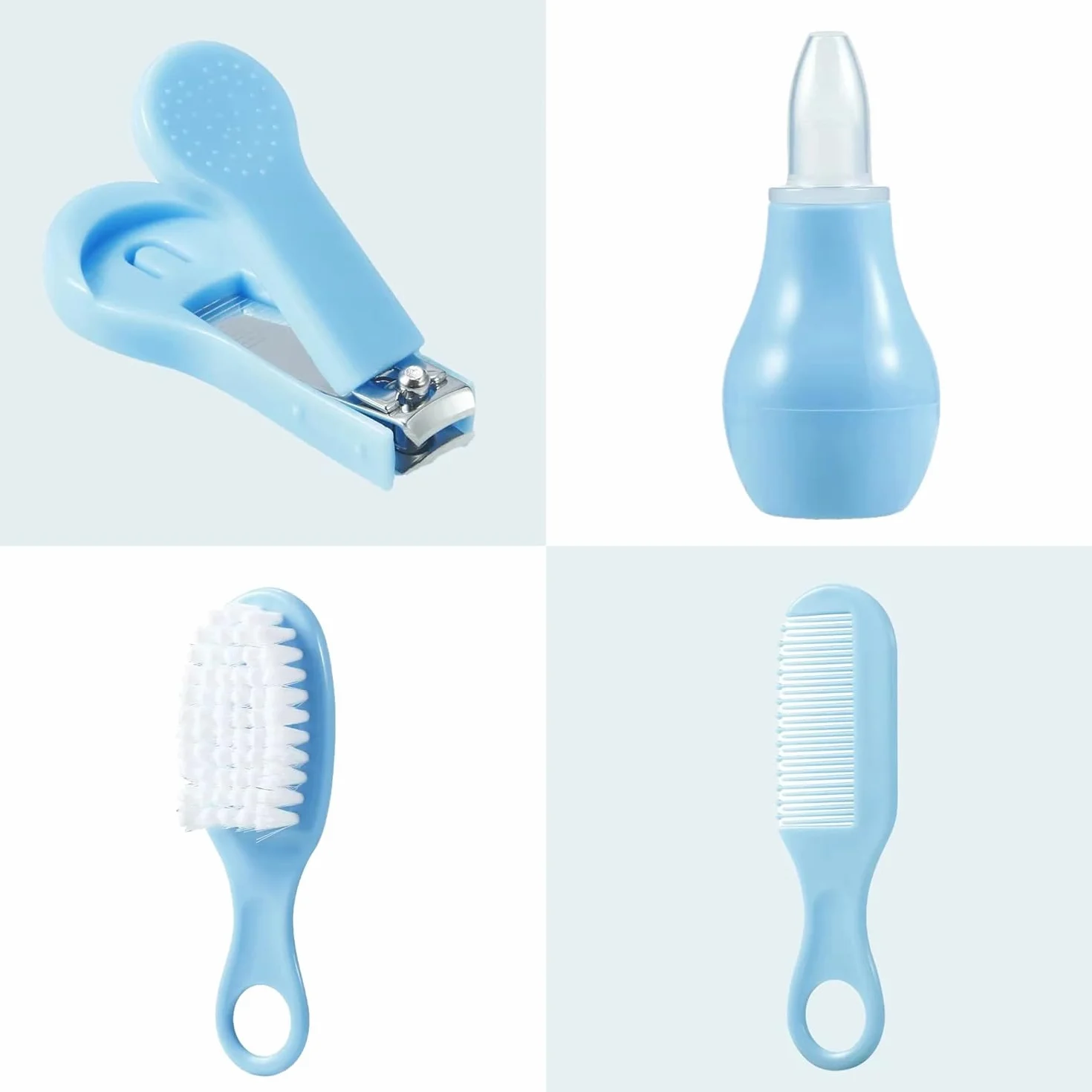 PandaEar Set Per La Salute E La Cura Del Bambino, Set Di Sicurezza Per Bambini Con Pettine, Spazzola, Spazzolino Da Denti Per Le Dita, Set Di Prodotti Essenziali Per La Cura Del Neonato -Blu