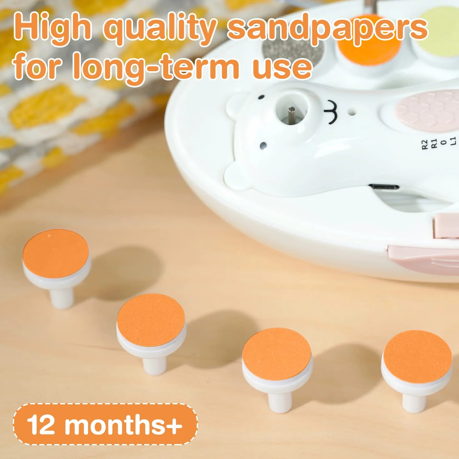 haakaa Electric Nail Trimmer Replacement Pads Baby Nail Trimmer Heads for Standard Baby Nail File, Suitable for 12+Months, Orange