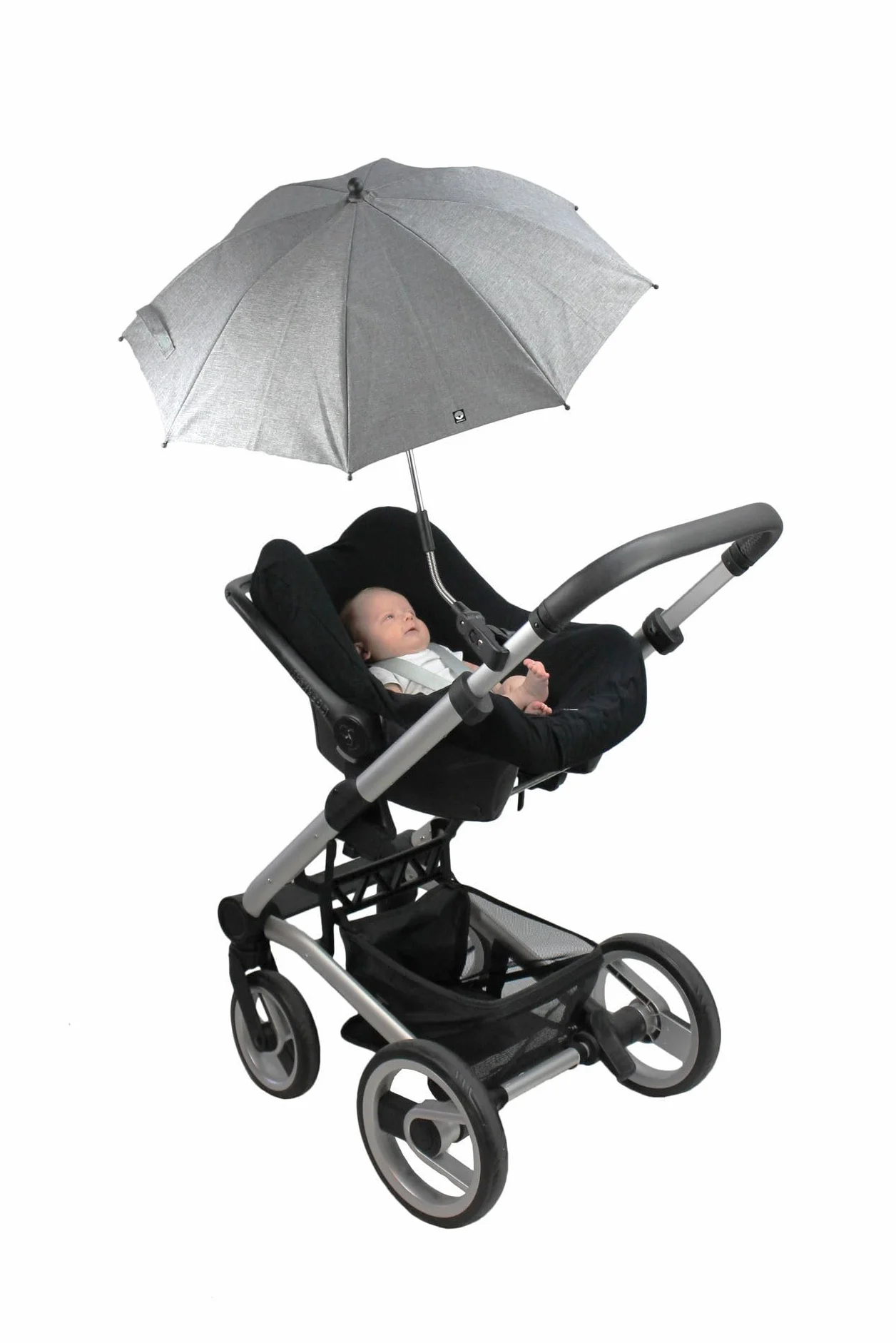 Ombrellone Dooky per carrozzina o passeggino (universale e flessibile, protezione UPF 50+, flessibilità di 180 gradi, tecnologia flex, sistema easyfix, idrorepellente), Grigio