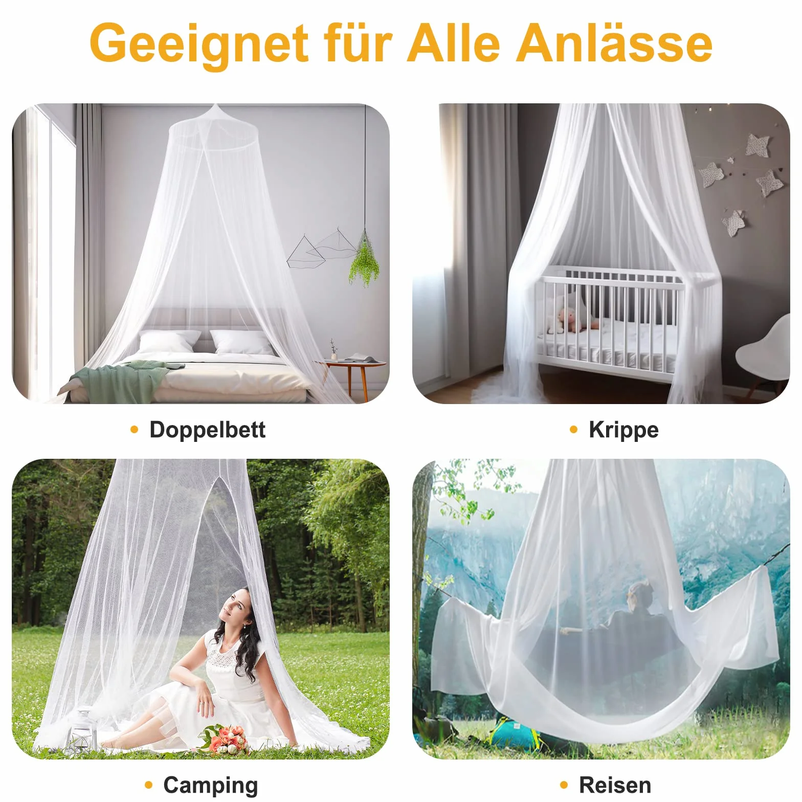 Zanzariera per letti matrimoniali e singoli, grande zanzariera da viaggio, rete fine per protezione dalle zanzare