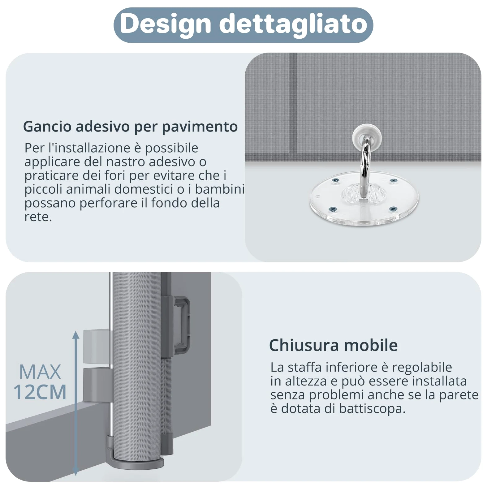 Cancelletto di Sicurezza Retrattile per Bambini, 0-140 cm, Cancelletto di Sicurezza per Cani, Cancello Bambini Adatto per Scale, Corridoi, Interni ed Esterni Grigio